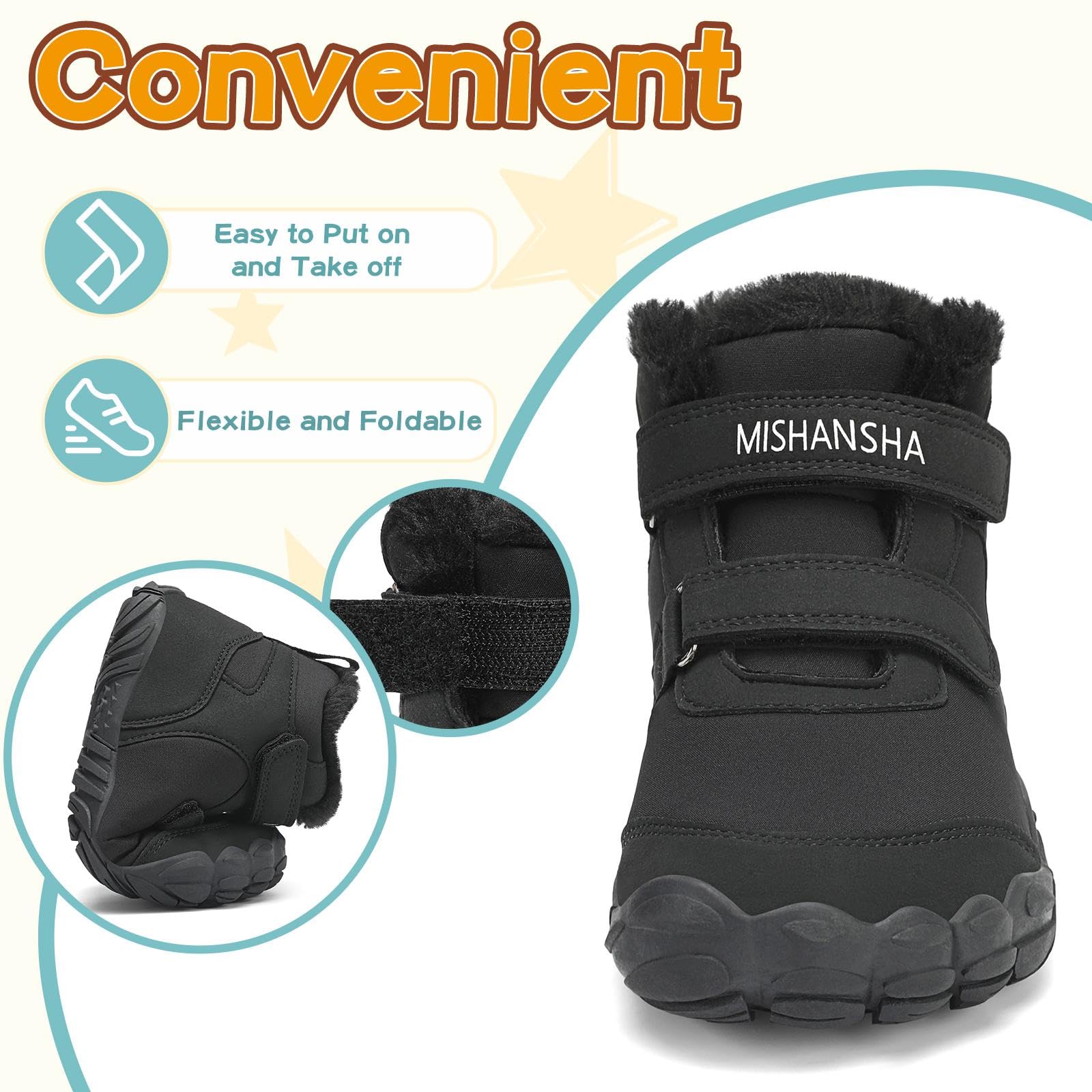 Mishansha Barfußschuhe Kinder Winterschuhe Warm Gefüttert für Mädchen Jungen