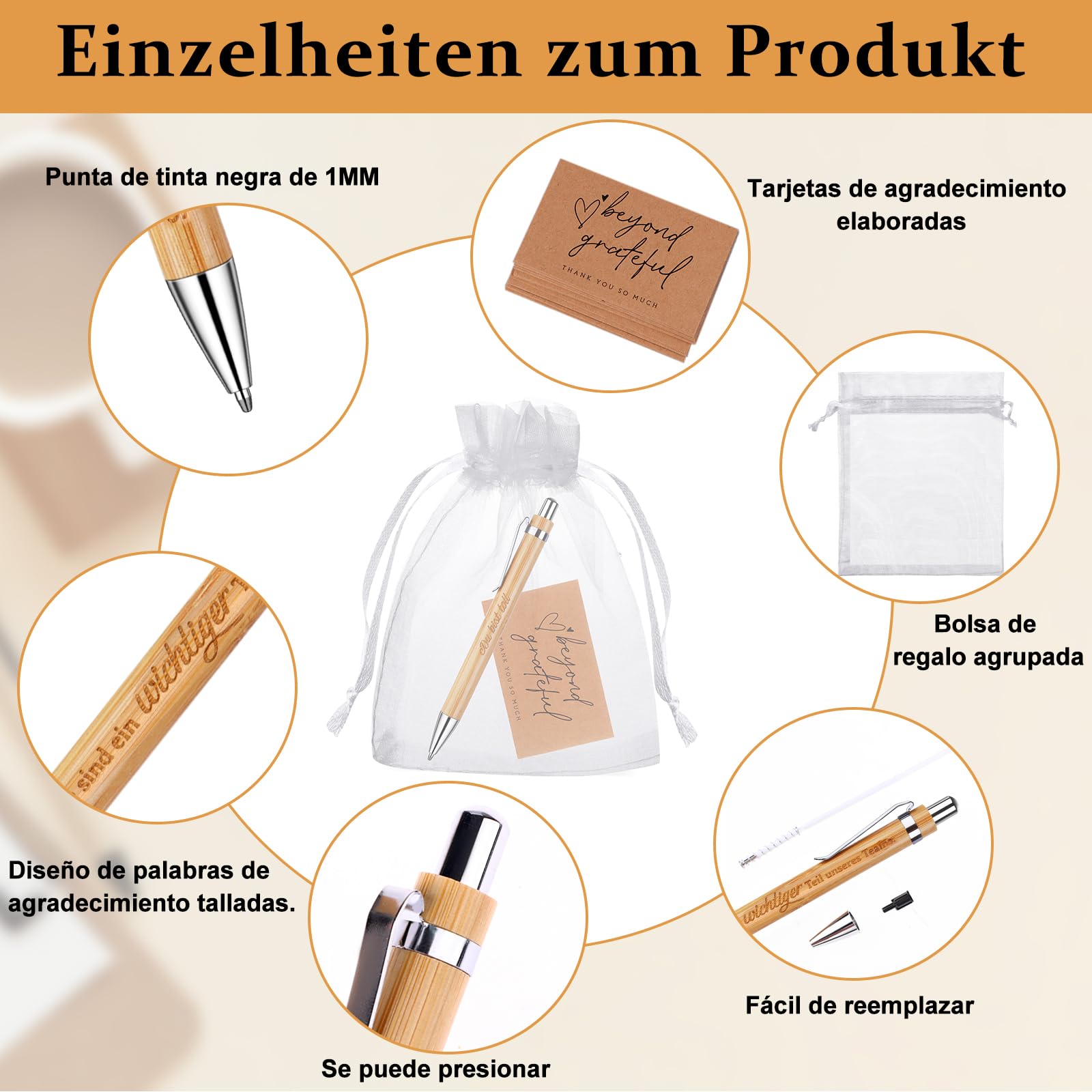 Set Regalo Ringraziamento Per Colleghi: 30 Penne In Legno Con Biglietto E Sacchetto Organza - 3