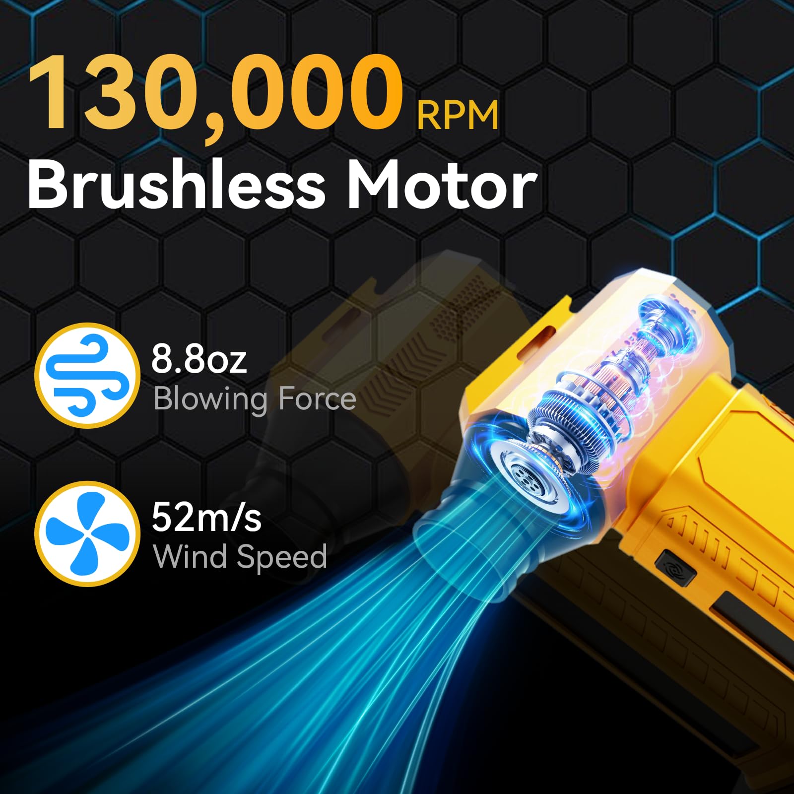 Compressed Air Duster Cordless Dust Blower for Dewalt 20V Battery, 130000RPM Brushless Turbo Fan Handheld Mini Jet Dry Blower for Keyboard Car Camping Workshop Home Cleaning(Battery Not Included)