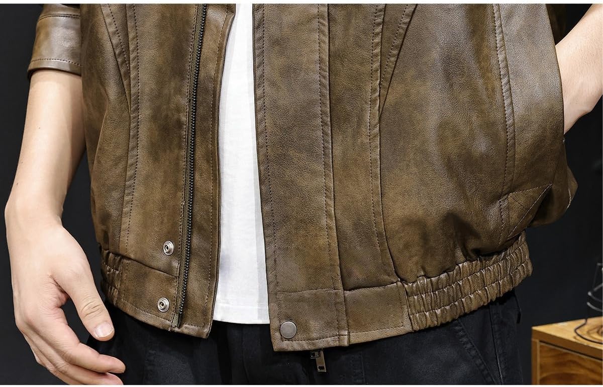 Men's Washed PU Jacket For Spring Men's Trend Bomber Jackets Faux Leather Coat Classic design Outerwear Vintage Coats