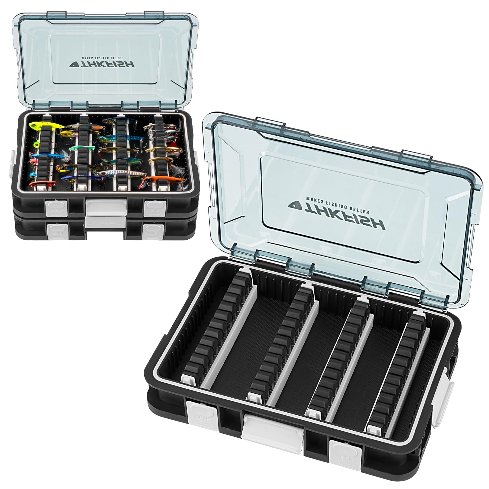 Caja de cebo para pesca, 2 cajas de pesca de 23 x 16 x 5 cm, caja de aparejos de pesca con separadores extraíbles, cajas de pesca para señuelos de pesca Hardbaits Swimbait (plástico verde)