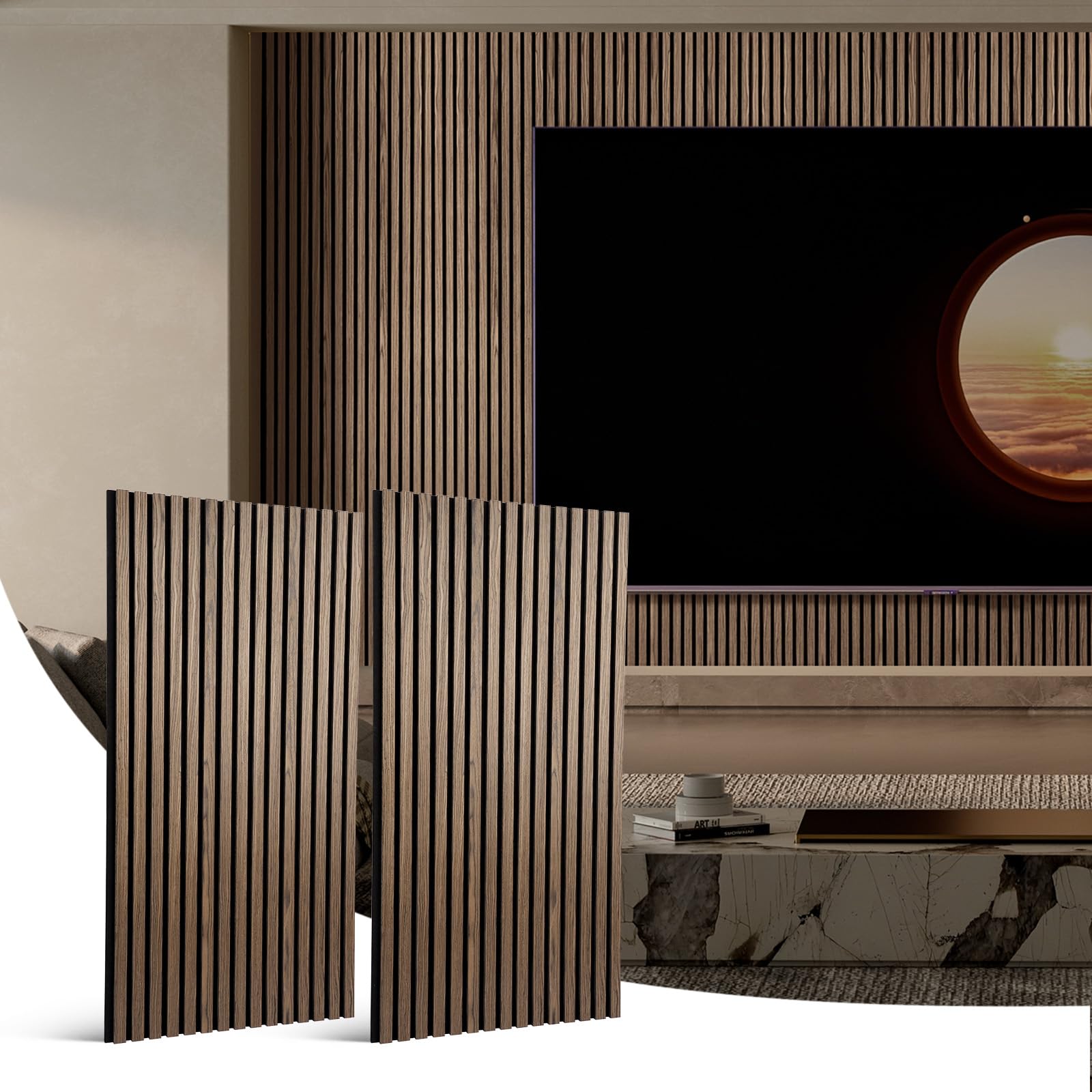 2Pcs Wood Wall panels, 120cm×60cm Wood Slat Acoustic Panels Sound Absorbing,Noise Sound Dampening Panels for Living Room,Bedroom, Studiio,Office -Walnut