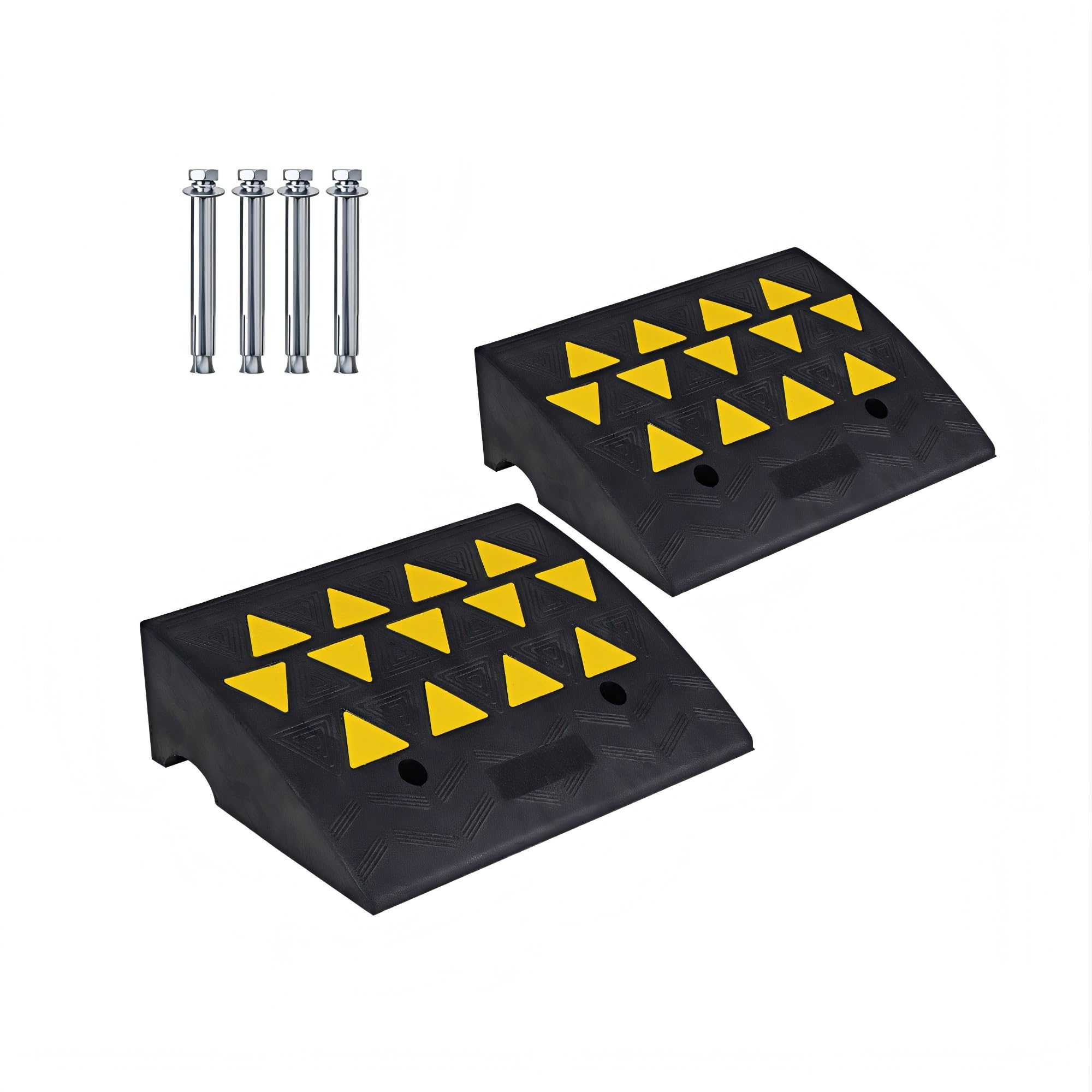 GIANTEX 2 Rampas para Coches de Goma, Rampas para Silla de Ruedas con Triángulos Reflectantes, Carga 15 Ton, Altura 13/16 cm, Superficie Antideslizante y Canal de Drenaje para Bordillos (49x37x16 cm)