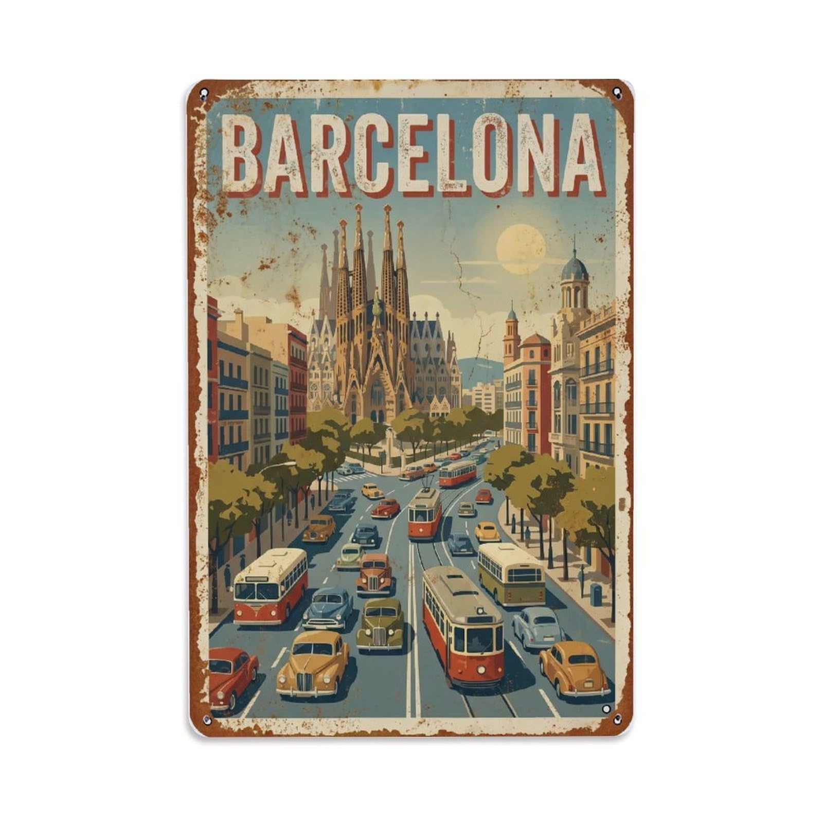 Fqnyr Style Vintage Travel Thoroughfares Spain Busy Metal Tin Sign Plaque Wall Decor For Cafe, Club Bar, Office, Home Garden Metal Poster 8X12inch