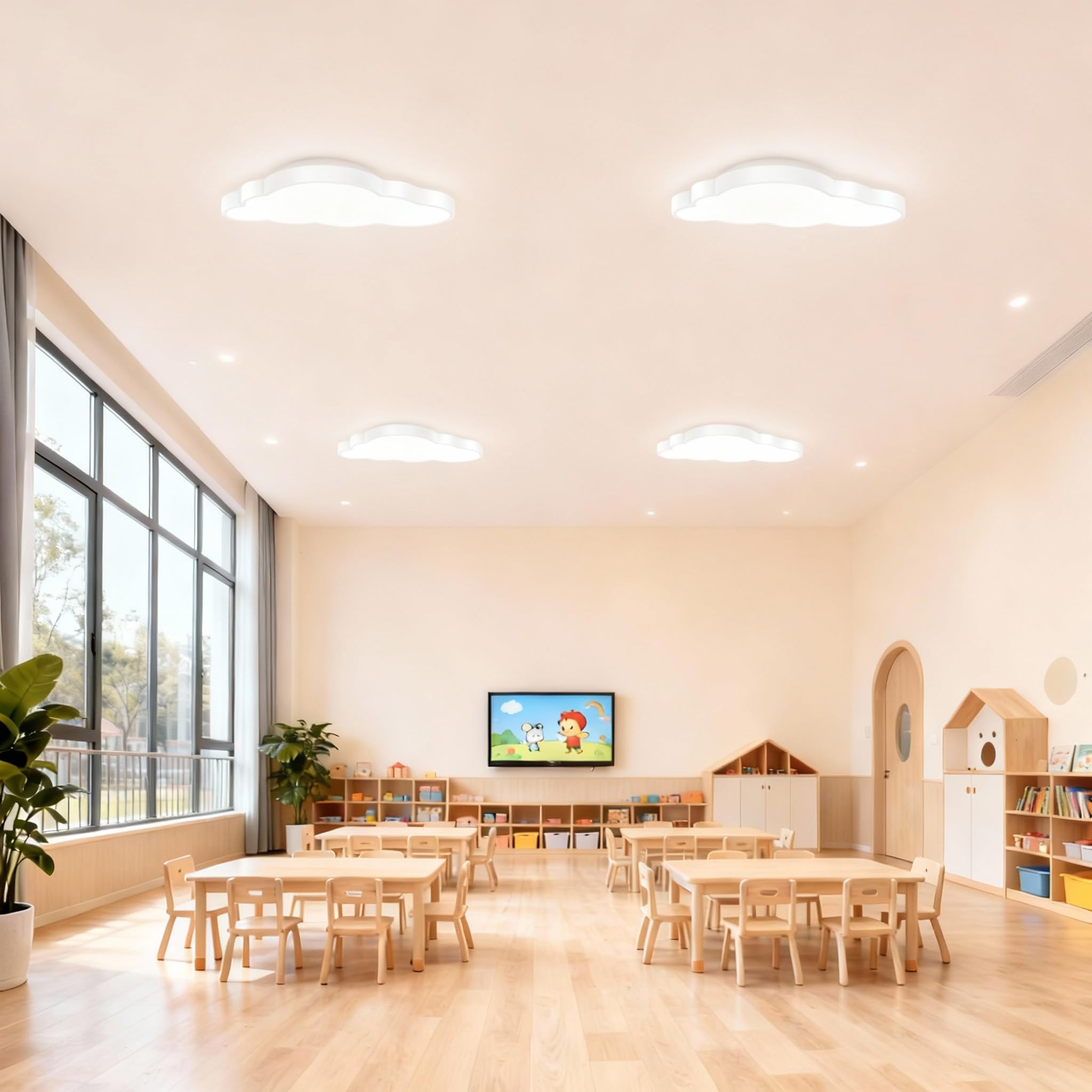 UISEBRT Lampada da soffitto a LED con nuvole, per cameretta dei bambini, 48 W, ultra sottile, dimmerabile, creativa, con telecomando, per cameretta dei bambini, camera da letto, soggiorno