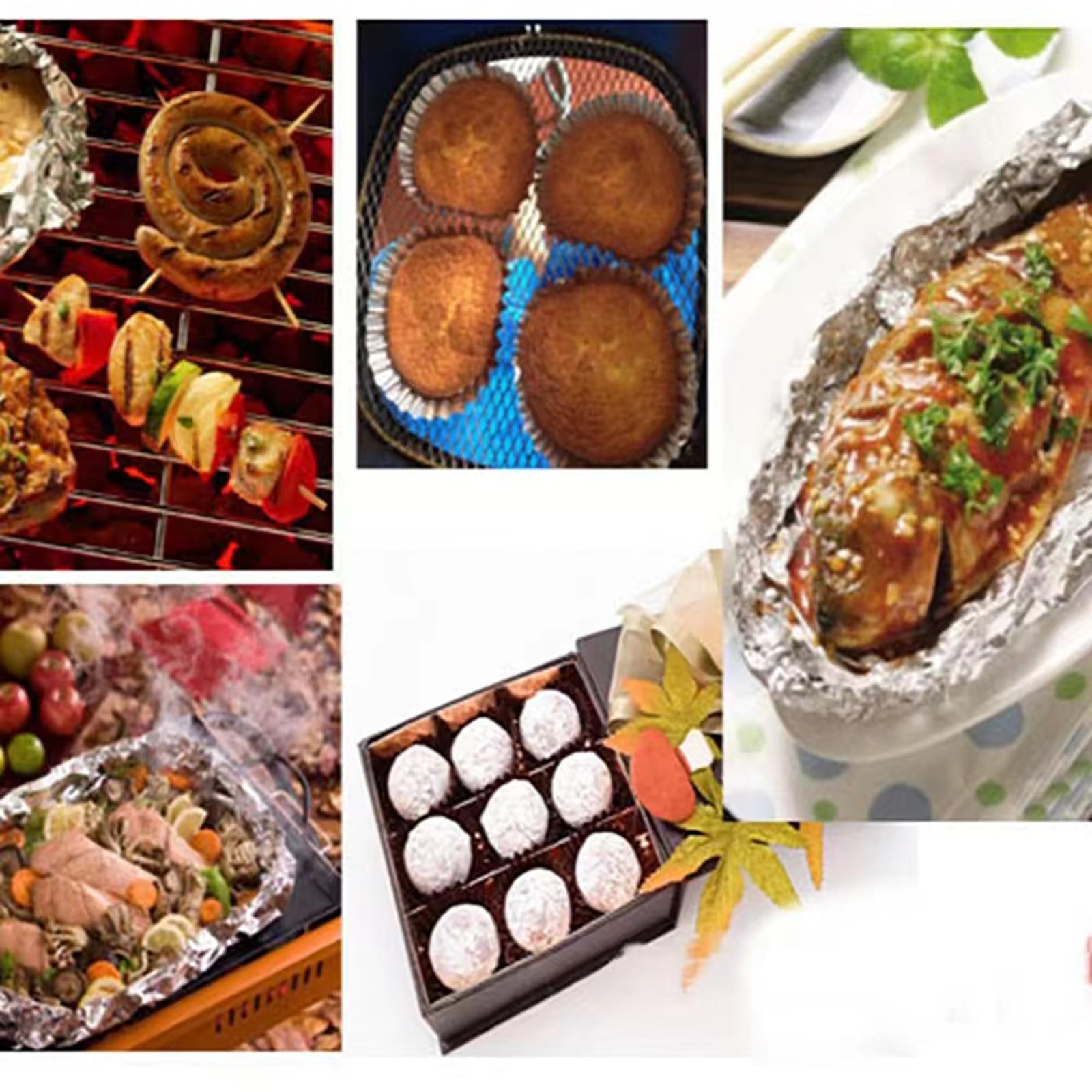 200 Bandejas de Papel Aluminio para Mariscos, Mini Conchas para Ostiones y Vieiras – Ideales para Barbacoa, Horneado y Servicios de Catering(Size:38 * 38cm*20μm)