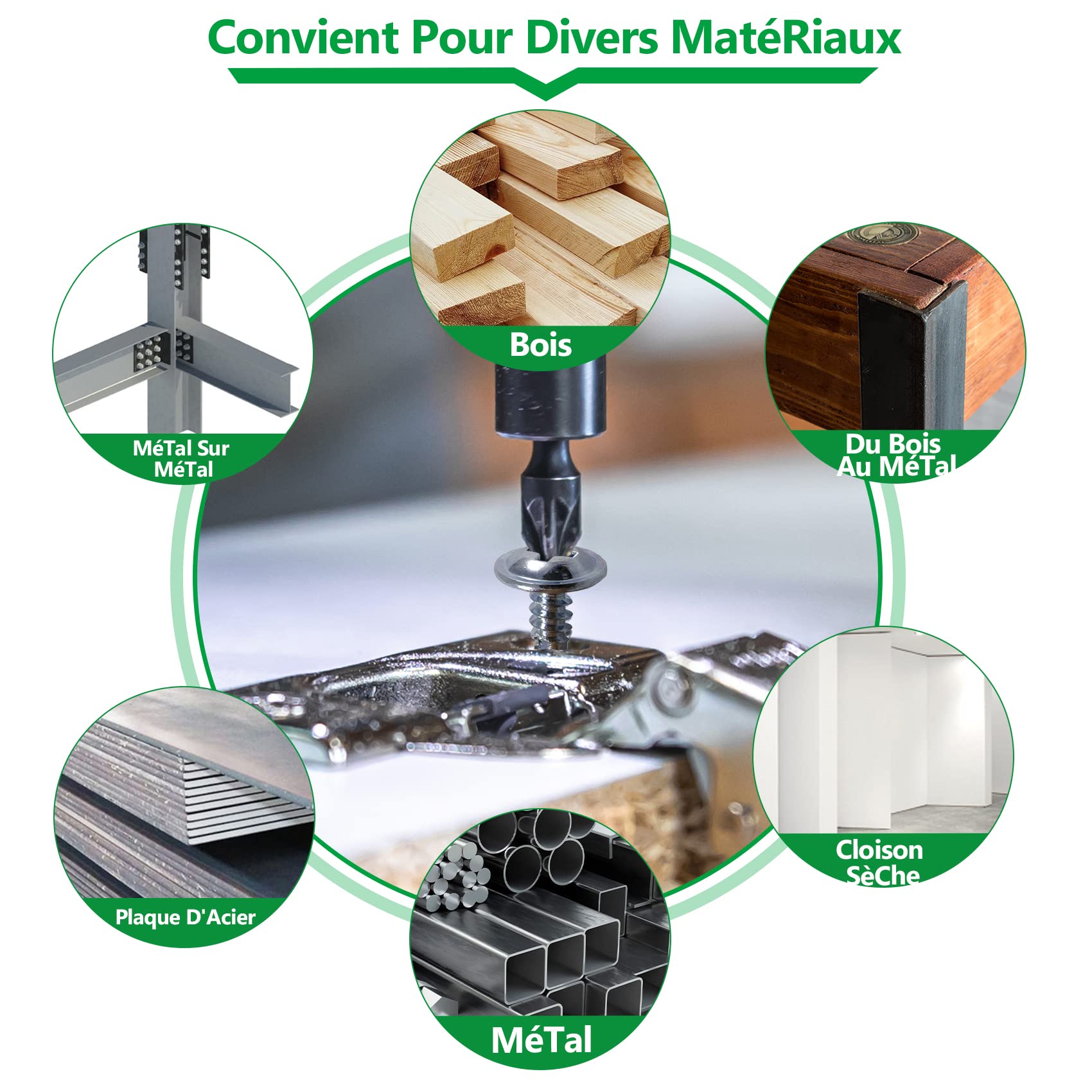 Vis Autoforeuse, 325 PCS 410 Acier Inoxydable Vis Autoforeuse Métal M4.2, M4.8 Tête de Rondelle hexagonale et tête Plate 17 Tailles pour Meubles en Bois en Métal