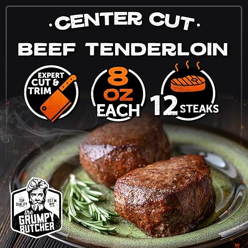 Miniatura 13 de Grumpy Butcher - Filetes de filete grande Mignon, paquete de 6 (8 onzas cada uno) – Filete de lomo de ternera tamaño Prime Steakhouse – Para entrega