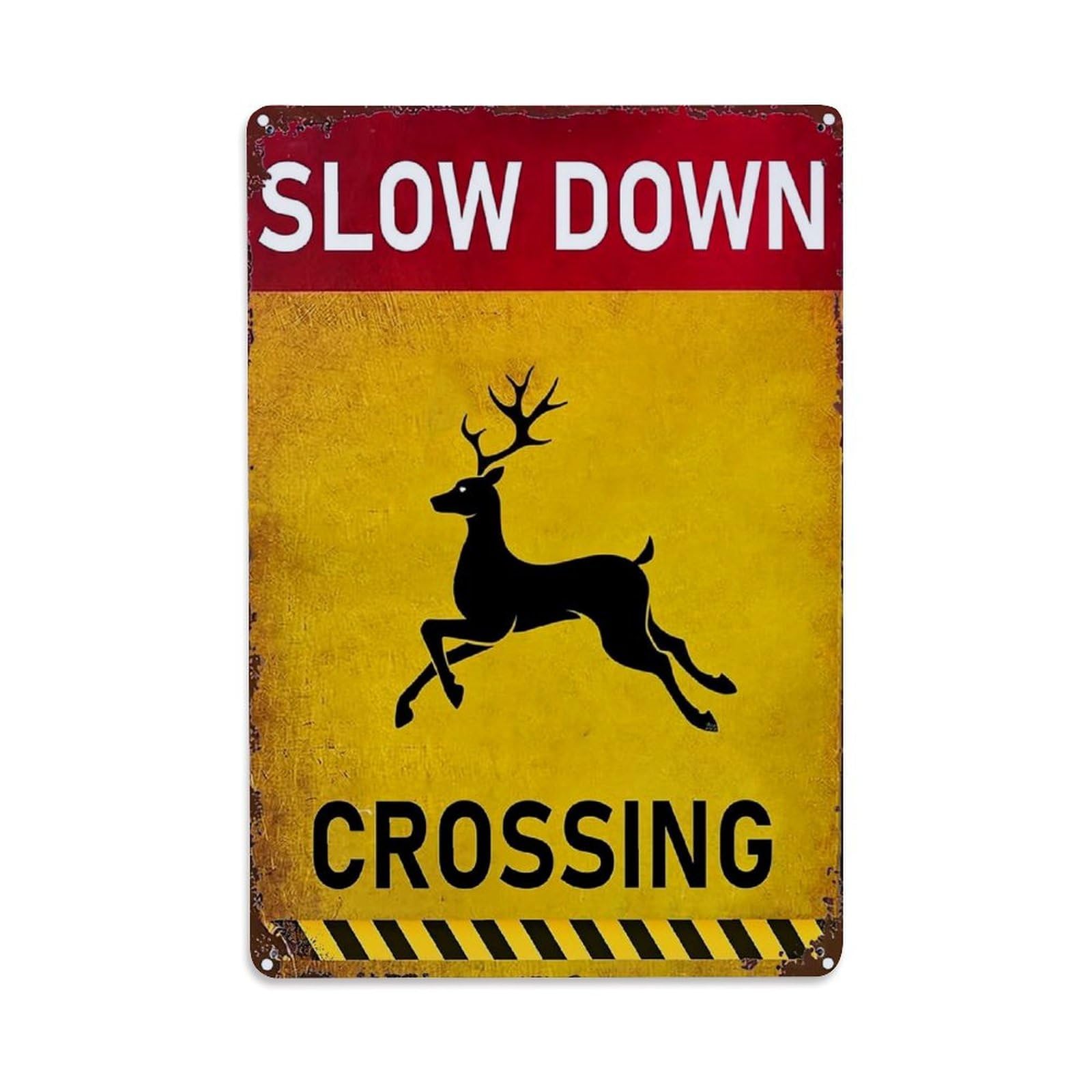 Nestemfo Vintage Slow Down Deer Crossing Sign Tin Sign Metal Sign, Living Room,Bar, Home, Bedroom Wall Decor,Retro Metal Poster 8X12 Inches