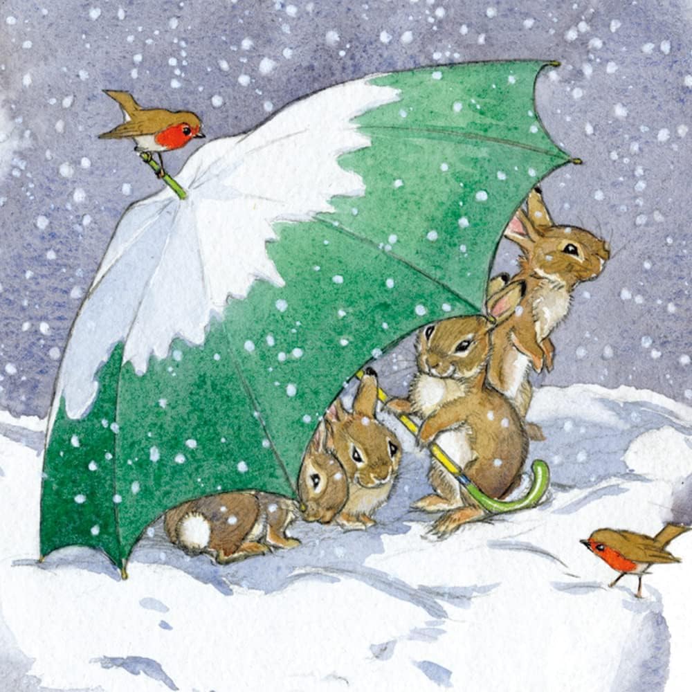 Museums & Galleries Christmas Cards Pack of 8, Festive Bunny Rabbits & Robins in the Snow