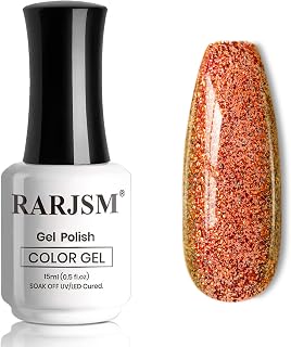 RARJSM Chameleon Gel Nail Polish Orange to Green Multichrome Big Flakes Color Changing Glitter Chrome GelPolish Curing Requires Sparkle Shimmer Nail Gel Varnish Soak Off DIY at Home Salon 15ml