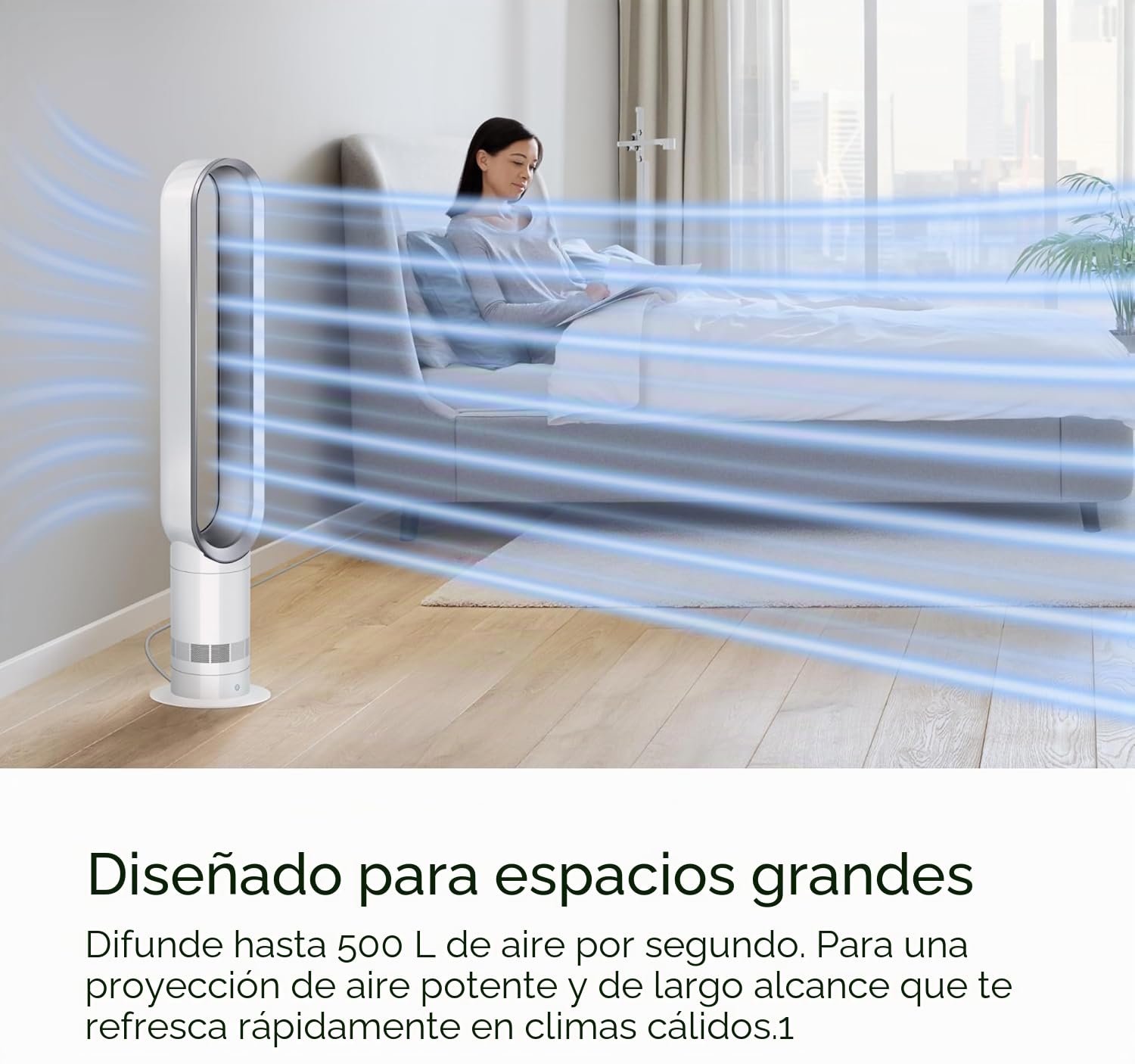 Dyson Cool AM07 - Ventilador de pie para dormitorio, mando a distancia, 100 cm, 9 horas temporizador, silencioso, 48 dB, ahorro de energía, blanco/plateado
