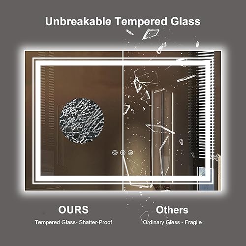 Miniatura 8 de Espejo de baño con luz LED de 28 x 20 pulgadas con luz delantera y trasera, 3 colores regulables, espejos de tocador de pared con antiempañamiento,