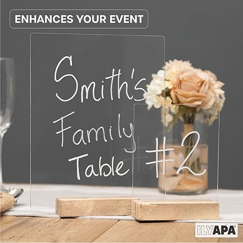 Miniatura 10 de Ilyapa Soportes acrílicos para letreros con soportes de madera, paquete de 8 unidades, 8 x 10 pulgadas, juego de números de mesa en blanco para