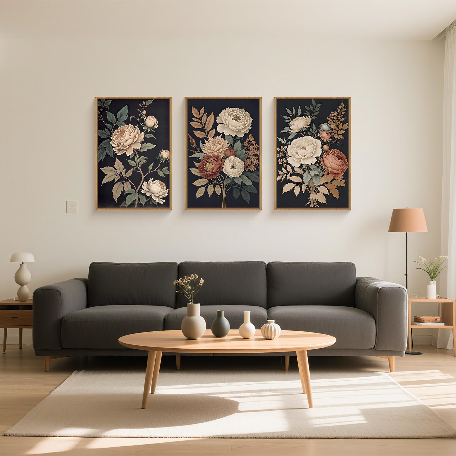 houria large moody dark flower framed canvas wall art,retro beige red peony wall decor,vintage textured blossom botanical artwork,natural wildflower art print for living room,bedroom,office-24 x36 x3 moody flower wall art 24"l x 36"w