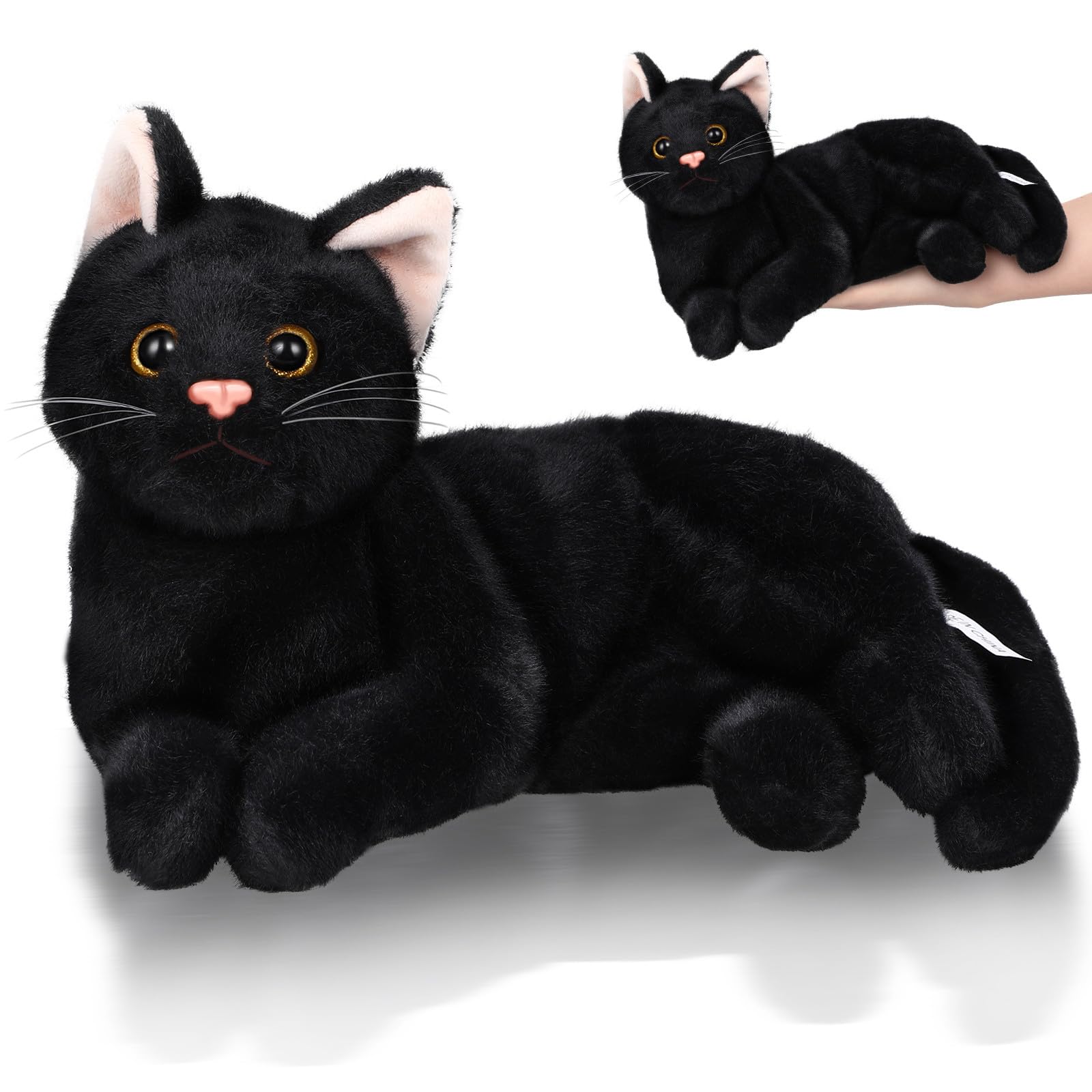 TOYANDONA Black Cat Stuffed Animal, Realistic Black Cat Plush Toy, Lifelike Pillow Soft Kitten Figurine Home Decor Collection Figures Birthday Halloween Party Favors Supplies
