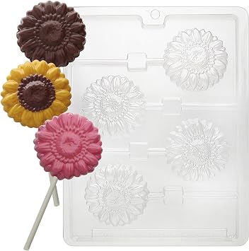 CybrTrayd Chocolate Candy Mold Sunflower Pops 4 Cavities 2-3/4 For Candy, Cookies, Chocolate, Soap & Plaster Includes Instructions