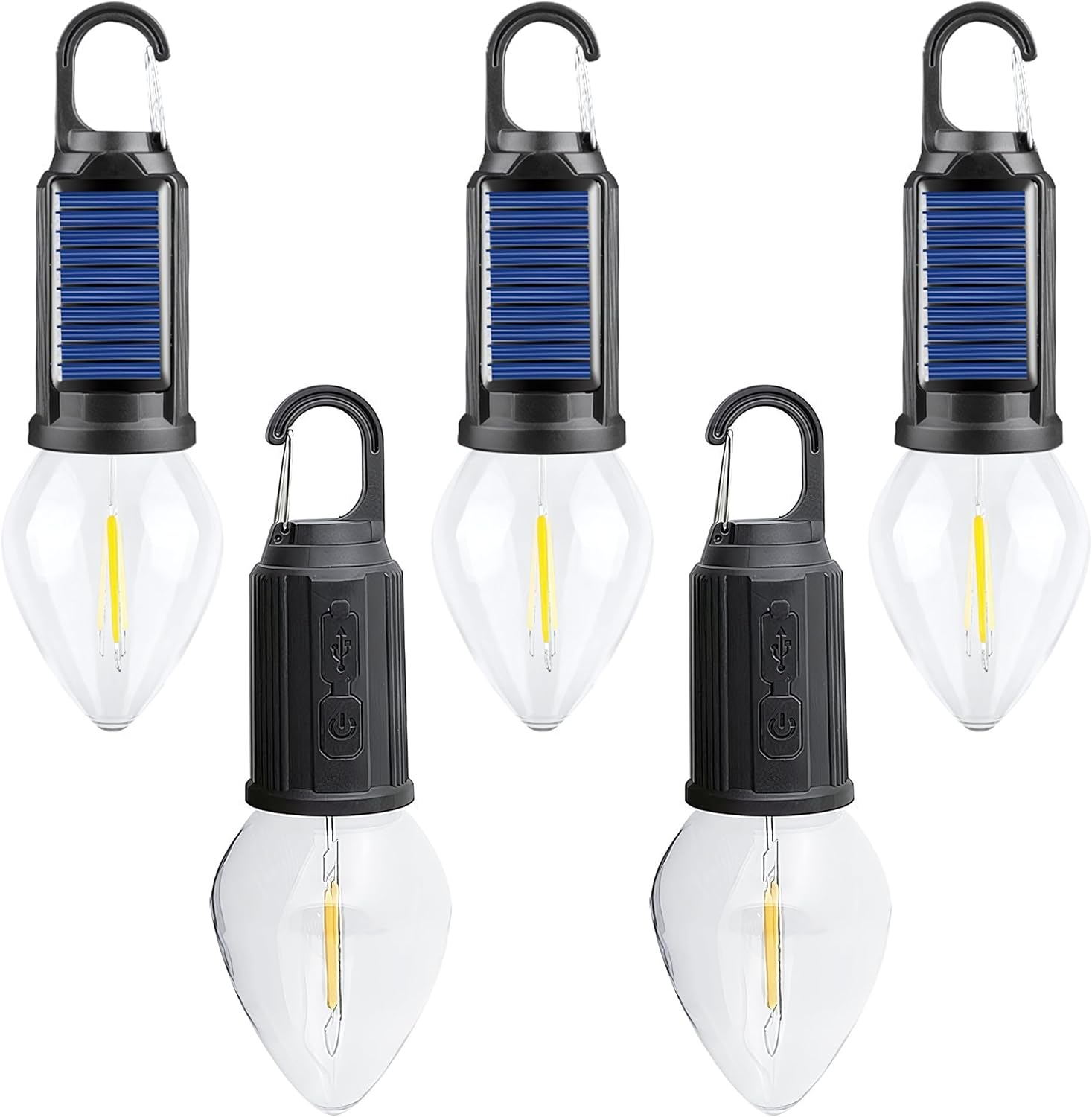 Solar-Powered Camping Light, Rechargeable Camping Light, Garden Ambience Light, Tent-Dedicated Light, Waterproof Lighting, Light-Sensitive Outdoor Lighting (5 Pcs) (Tapered)