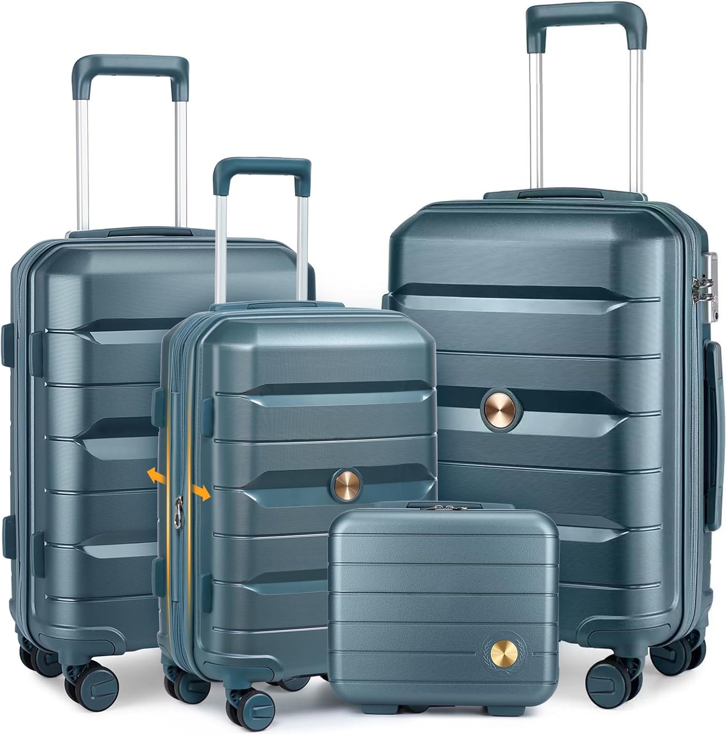 Sea choice Set 3 Valigie Rigide Espandibili Set Trolley da Viaggio Ultra Leggero 100% PP e 1 Borsa Portatile con Lucchetto TSA e 4 Doppie Ruote 360°