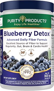 Advanced Blueberry Detox Daily Fiber Formula by Purity Products - Featuring PurityBlue Organic Wild Blueberries - A Full 6 Grams of Detoxifying, Regularity Promoting Prebiotic Fiber - 30 Servings
