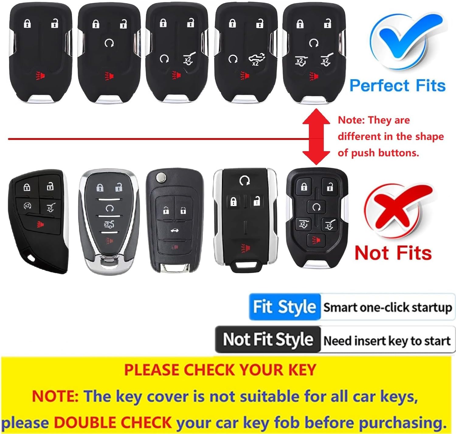 Genuine Carbon Fiber Key Fob Cover for GMC Acadia Sierra 1500 2500HD 3500HD Terrain Yukon Denali XL / for Chevrolet for Chevy Silverado Suburban Tahoe Car Key Fob Case for Men Women - Black