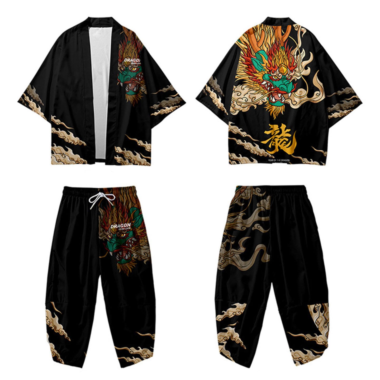 Conjunto de Kimono Japonés para Hombre, Kimono Tradicional de Talla Grande, Traje de Pijama para Hombre, Cárdigan con Frente Abierto y Pantalones de Siete Mangas