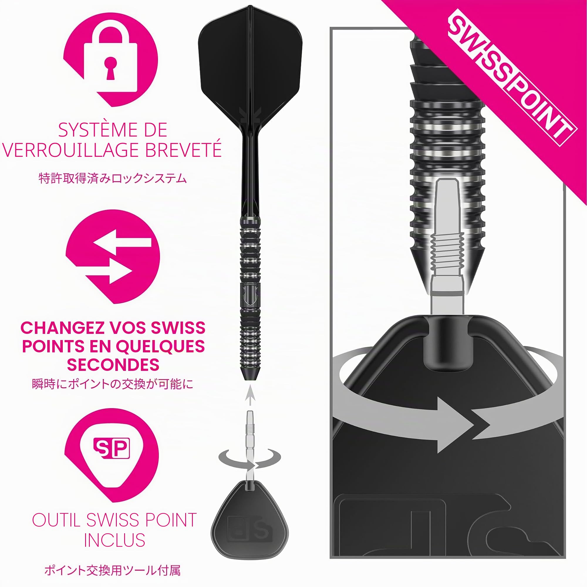 Target Japan Black Marque Draco G2 Pointe en Acier Fléchettes avec Kflex 21.5G/23.5G | 90% Tungstène Fléchettes Set, K-Flex Volants et Tiges N° 6, Nano Swiss Point Conseils, Mathew Lee Gen 2