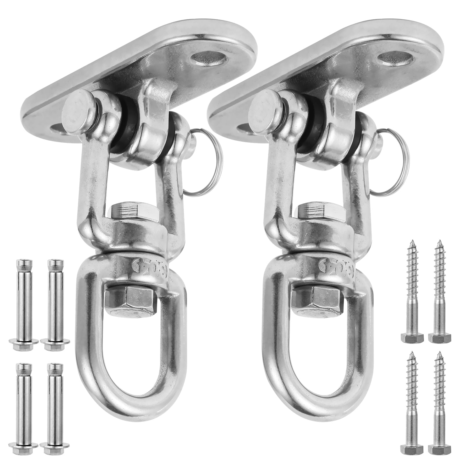 2Pcs2000 lbs Load Capacity 304 Stainless Steel Swing Bracket Porch Swing Hanging Kit 180°C Front and Back Rotation & 360°C Rotation for Swing Set Accessories, Playground, Yoga Hammock, and More