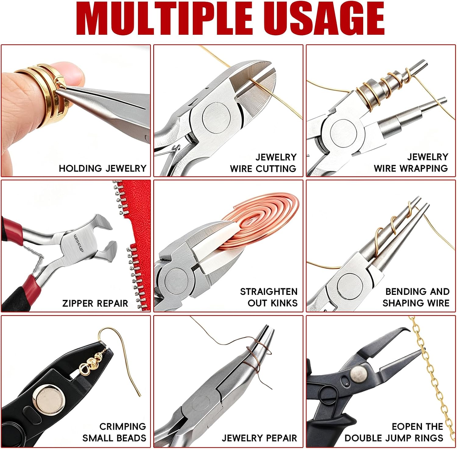 WISEUP 11pcs Jewelry Plier Sets for Crafting, Electronics & Jewelry Making