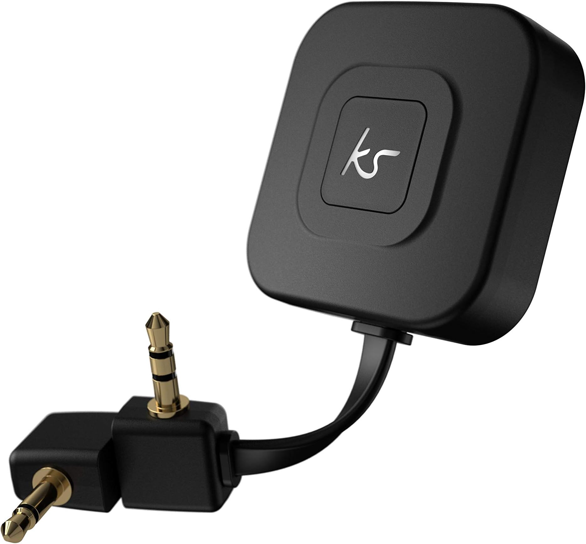 KitSound Bluetooth Airline Adaptor 2, Airplane Flight Music Transmitter Receiver for Wireless Headphones, Connect to Single and Double Plane Jacks - Black