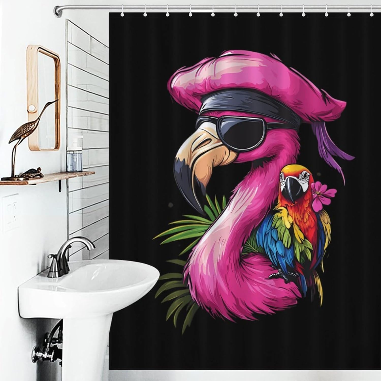 Cute Flamingo Parrot Bird Funny Shower Curtains Washable Bath Curtain Liner with Hooks for Bathroom Bath Tubs