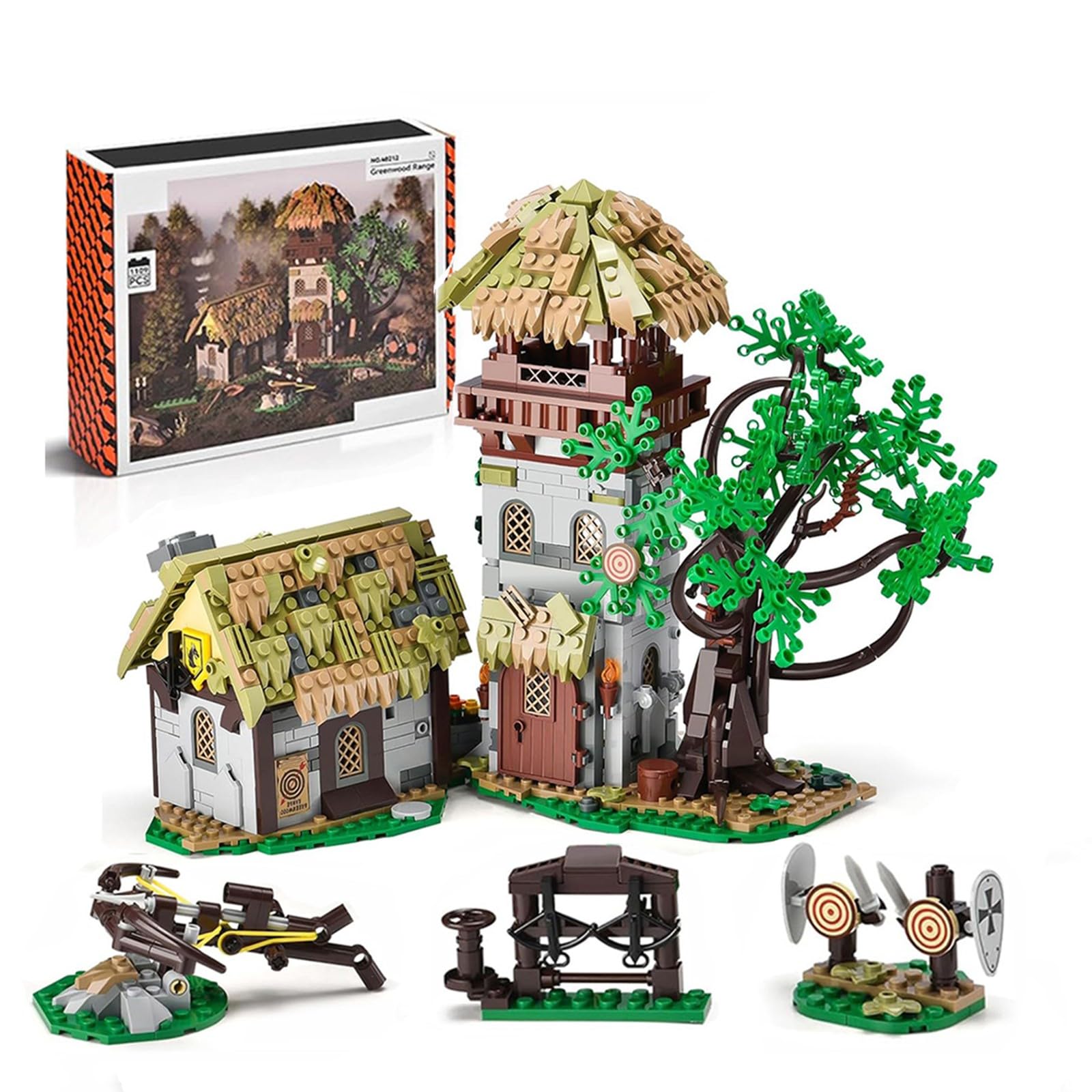 Greenwood Trainingsgelände Mittelalter Ritterburg Klemmbausteine Burg Modell, Retro Mittelalterliches Castle Modular Building für Erwachsene (1109 Teile)