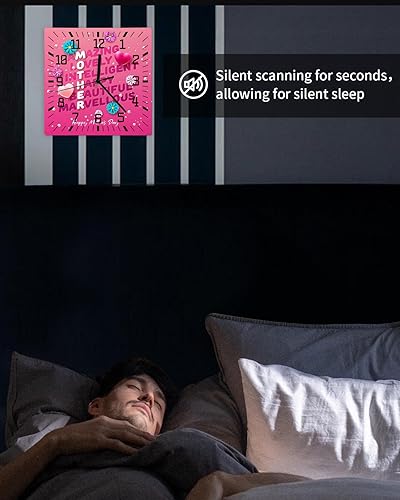 Miniatura 6 de Mother's Day Wooden Wall Clock Silent Non Ticking, Love Heart Spring Flower Pink Purple Square Wall Clock Battery Operated, Decor Clock for Home
