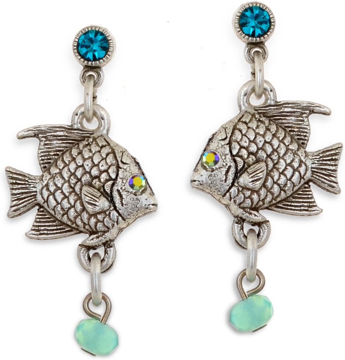 La Contessa Angel Fish Dangle Earrings for Women, Crystal and Pewter Handmade by Mary DeMarco