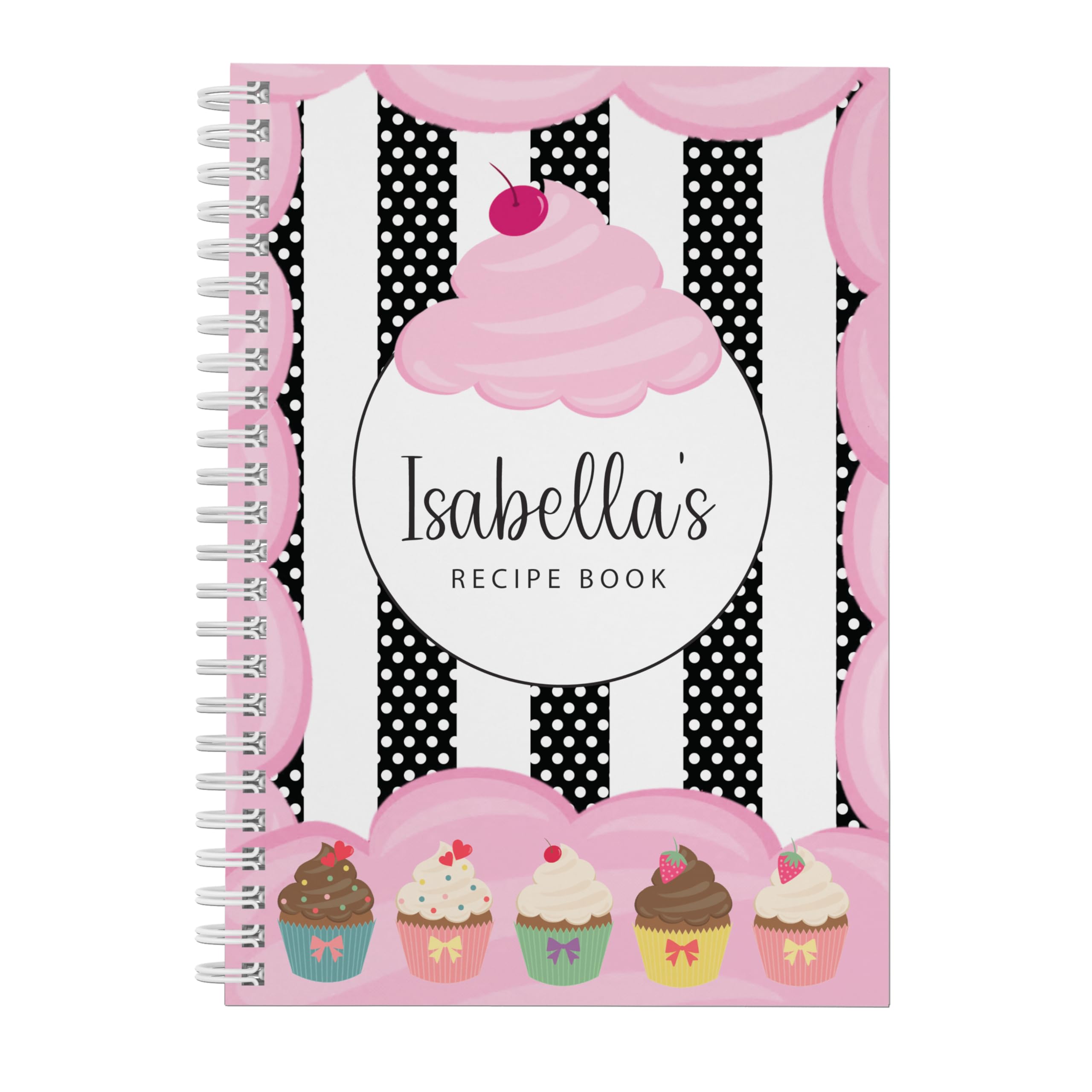 Personalised Recipe Notebook Black Stripe Spots Cupcakes, Recipe Log, Foodie Present, Recipe list, A5, A4, Cute Gift