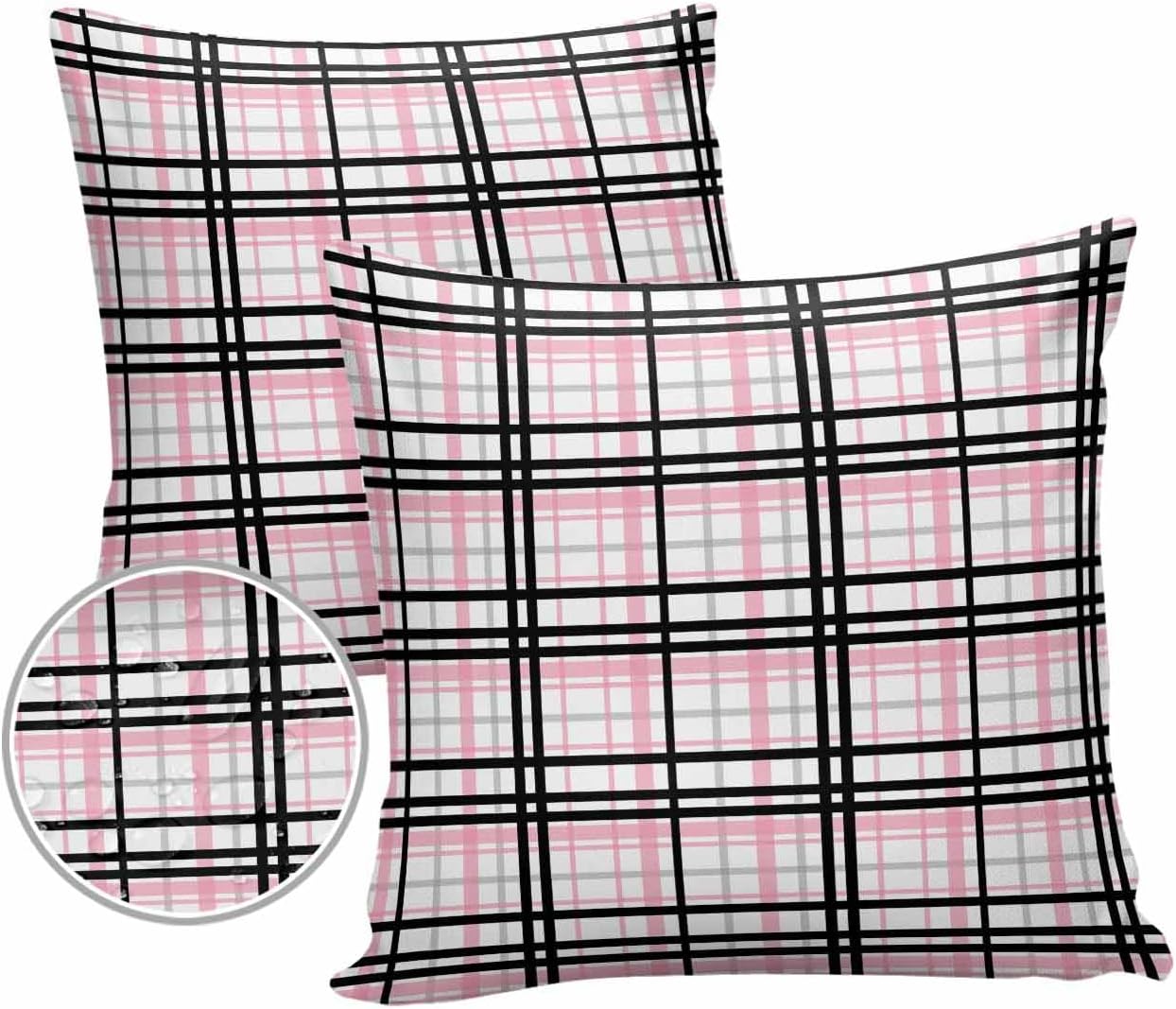 DecorLovee Pink Black Plaid Waterproof Outdoor Pillow