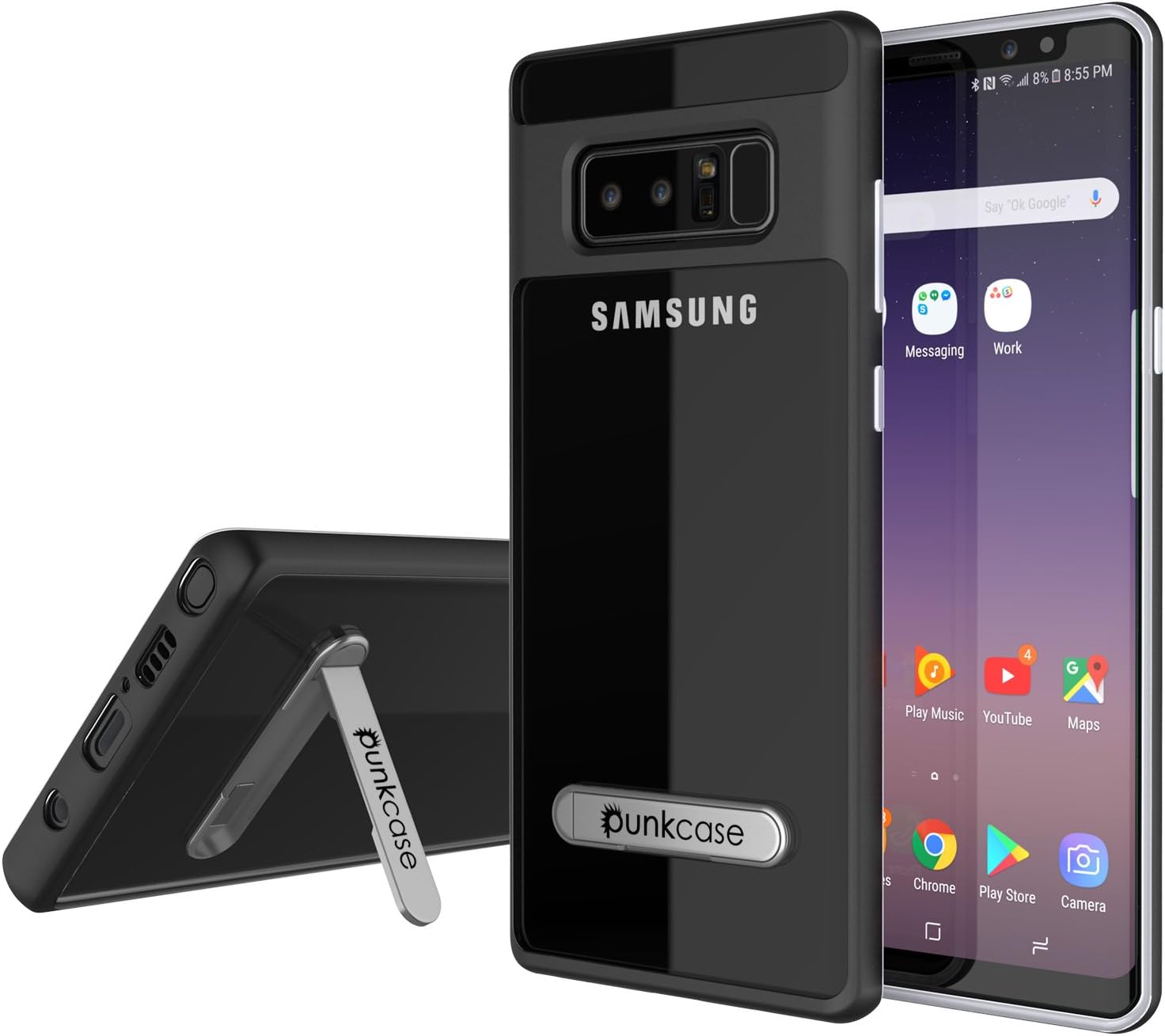 Galaxy Note 8 Case, PUNKcase [Lucid 3.0 Series] [Slim Fit] [Clear Back] Armor Cover w/Integrated Kickstand, Anti-Shock System & PUNKSHIELD Screen Protector for Samsung Galaxy Note 8 [Black]
