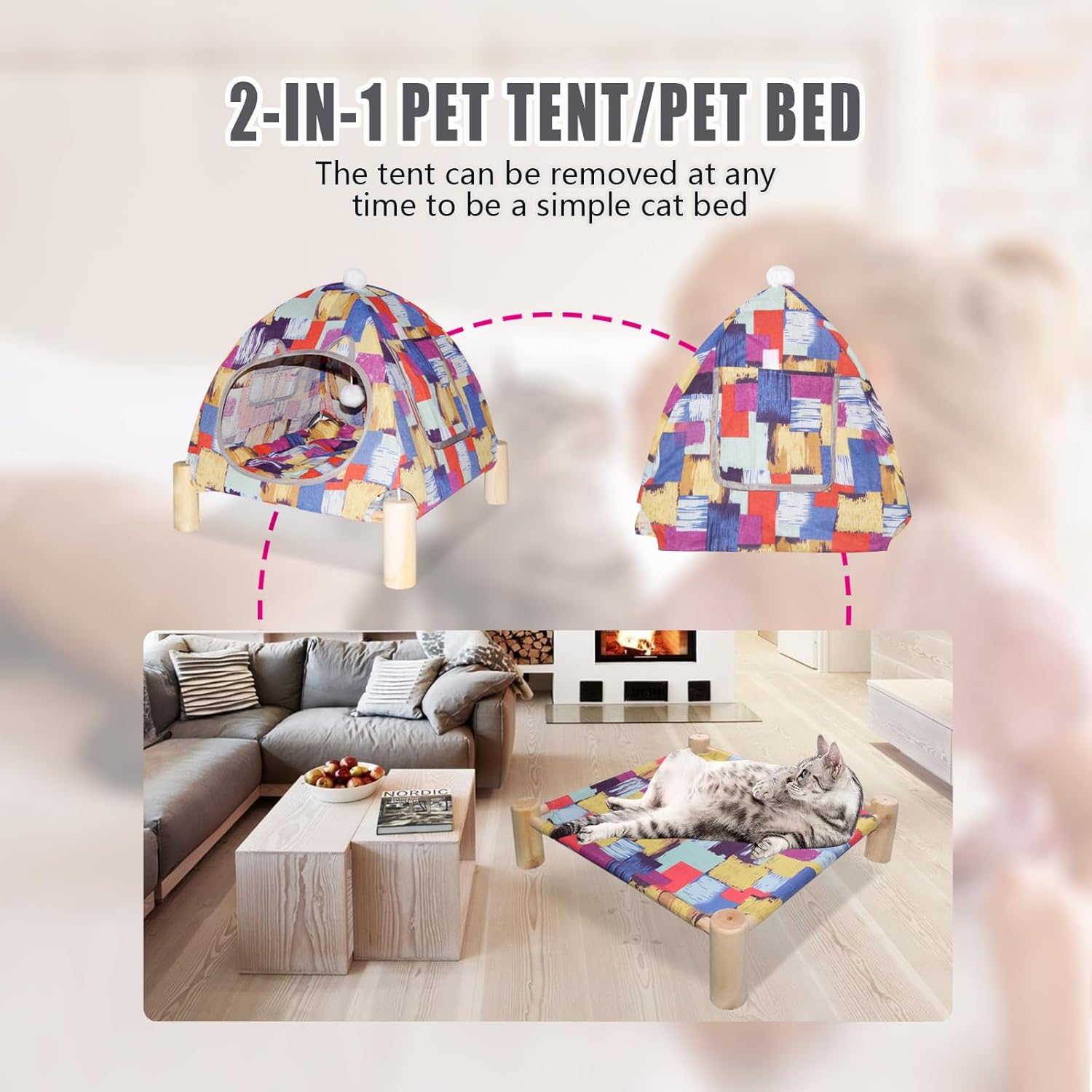 Pozico Portable Cat Tent Bed – Lightweight Foldable Cat House with Soft Washable Cushion, Warm Enclosed Cave for Kittens, Indoor Cats & Small Dogs