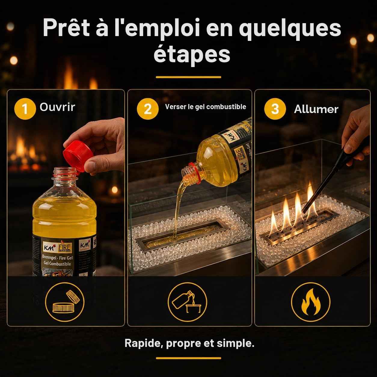 Lot de 12 bouteilles de 1 L de gel combustible inodore pour barbecue, cheminée, pots à feu et fondue – Allume-feu propre et sécurisé – Réf. 310