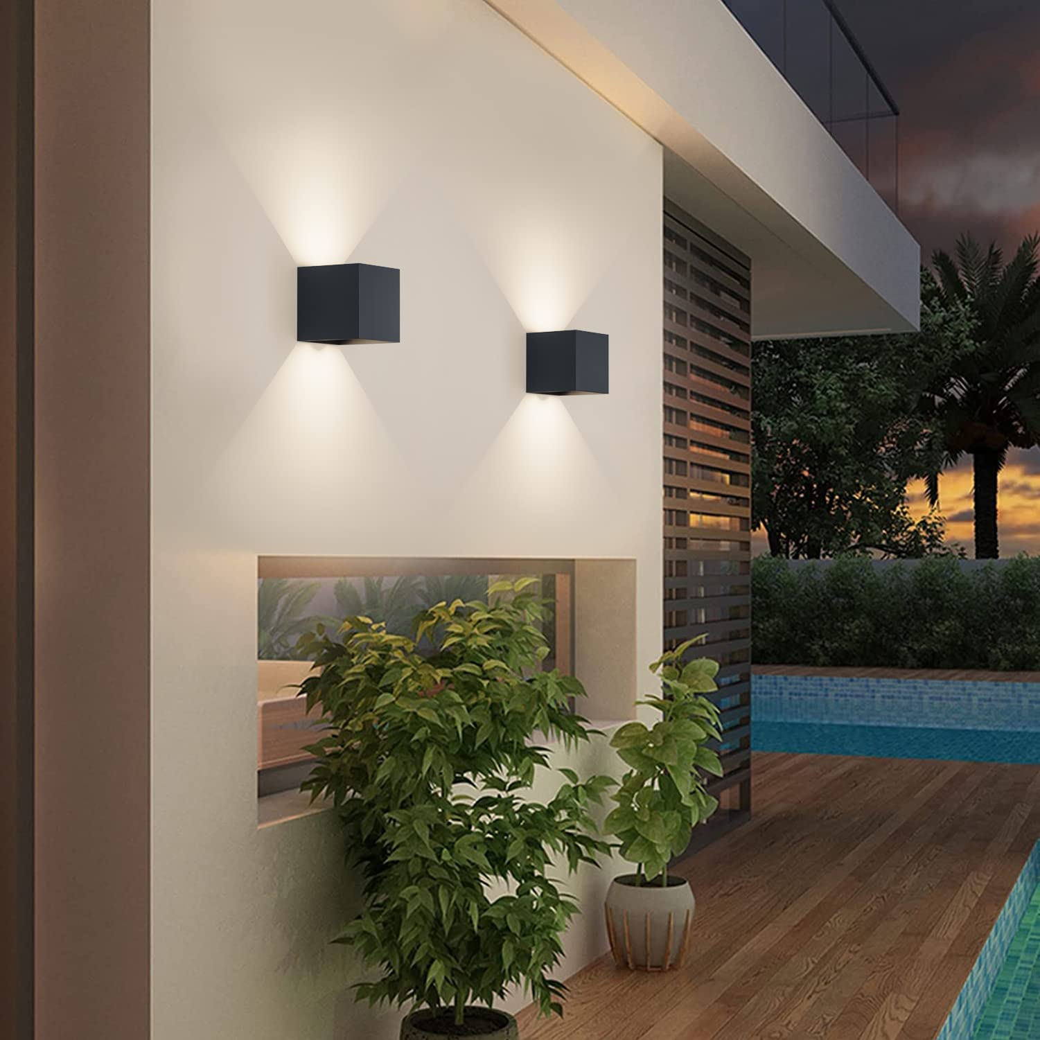Klighten 2 PCS Lampada da esterno, 12W Applique da Parete con sensore di movimento per luci esterni/interni Lampade da parete con fascio regolabile IP65 Impermeabile 4000K Antracite