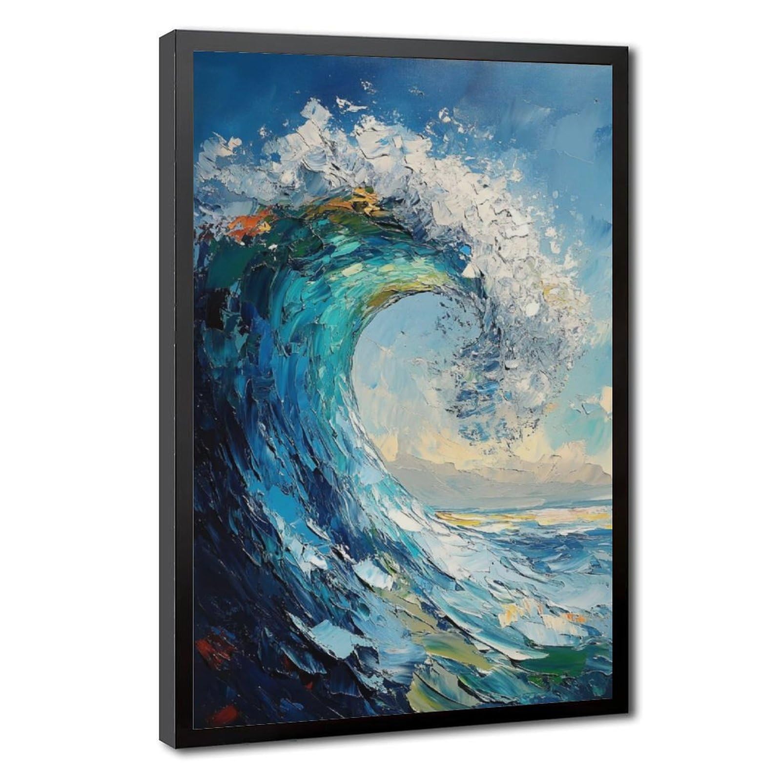 Bareronor Abstract Blue Ocean Wave Canvas Poster Bedroom Decor Landscape Office Room Decor Gift 24" L X 36" W