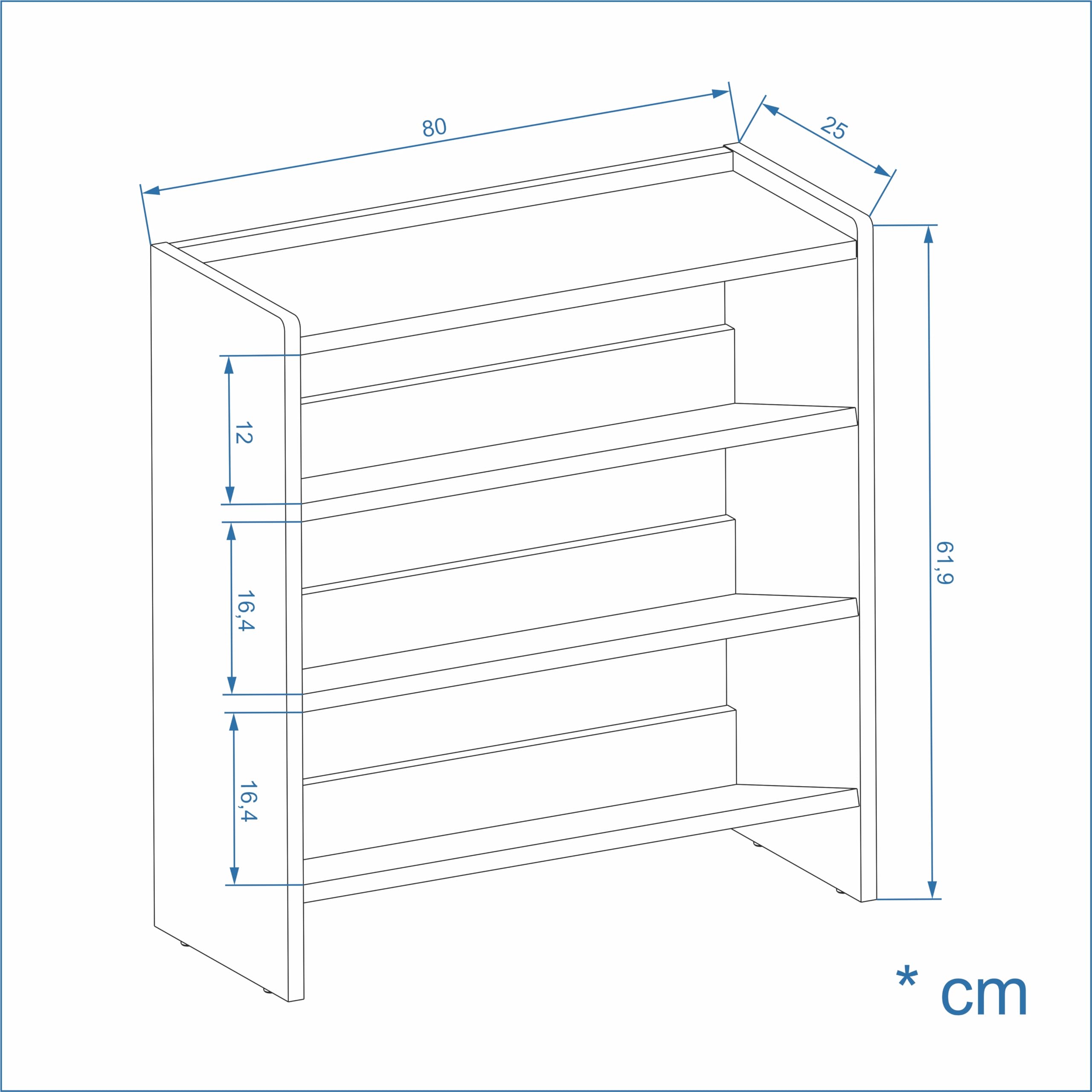KOMTO Schuhregal Schmal - Schuhablage Flur mit 3 Ebenen Offener Schuhschrank Schuh Organizer Platzsparend | Elexis Weiß 80 x 25 x 60 cm