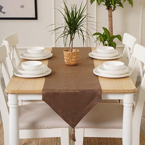Miniatura 5 de Camino de mesa decorativo de 14 x 36 pulgadas, camino de mesa moderno para cocina, bodas, interiores y exteriores, camino de mesa moderno (marrón,