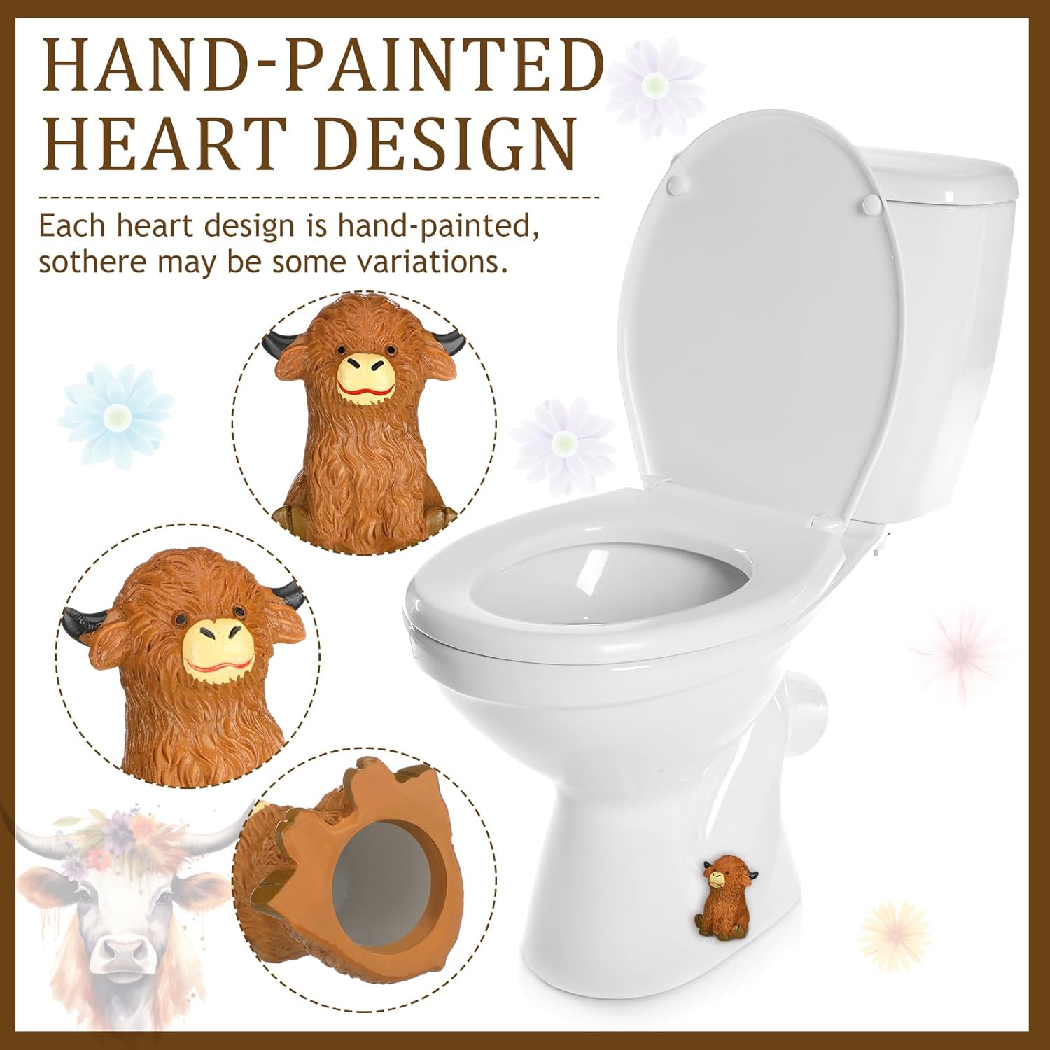 Honeydak 2 Pack Toilet Bolt Caps Decorative Highland Cow Toilet Bolt Screw Covers Cute Ceramic Bathroom Decor Fun Themed Gadgets Bathroom Replacement Parts