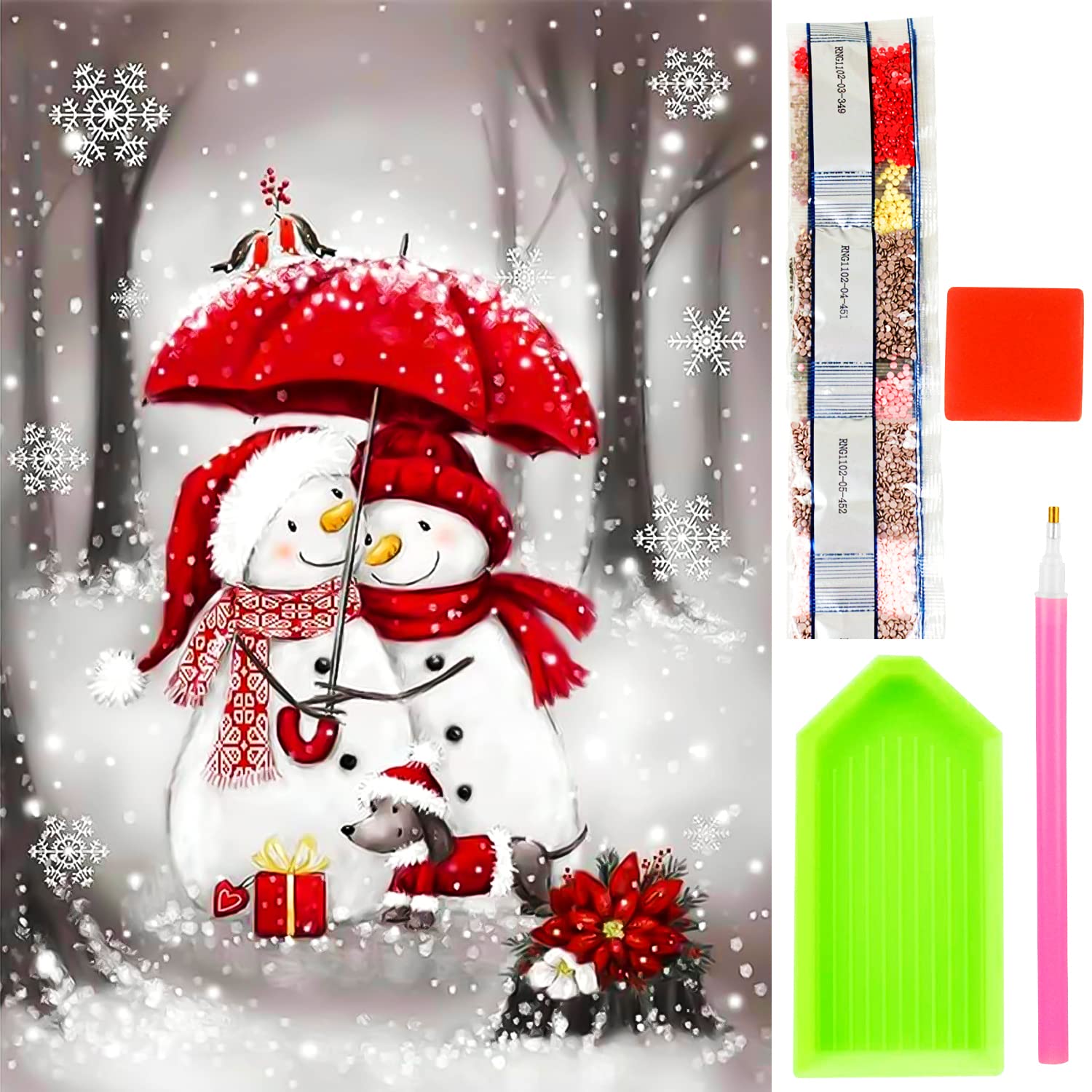 Diamond Painting 3 Schneemänner - 5D Diamant Malerei Set 30x40cm | DIY Weihnachtsdekoration