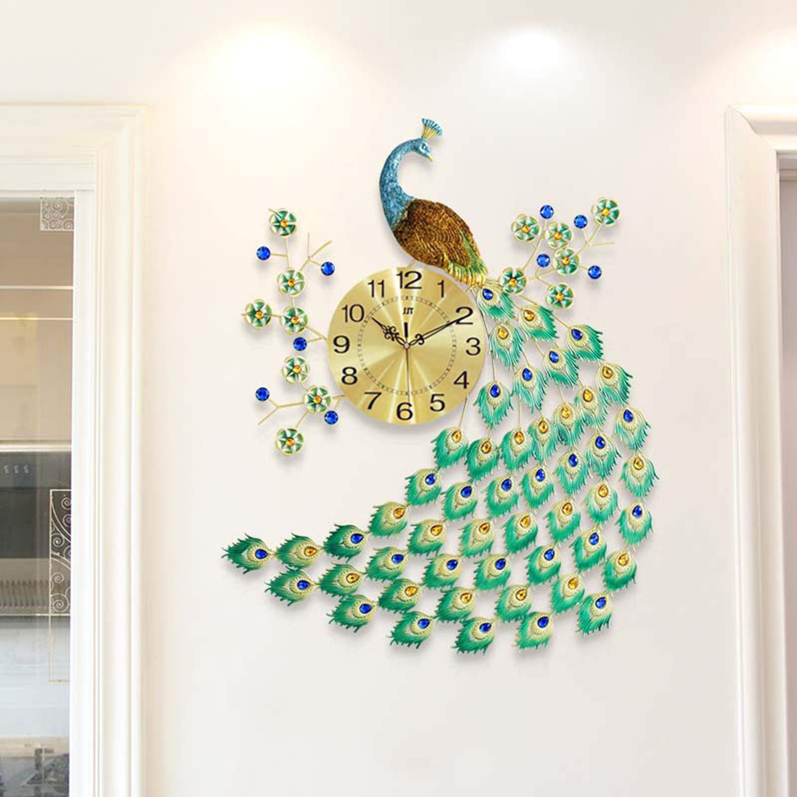 Orologio da parete 3D con pavone Orologio da parete grande in metallo