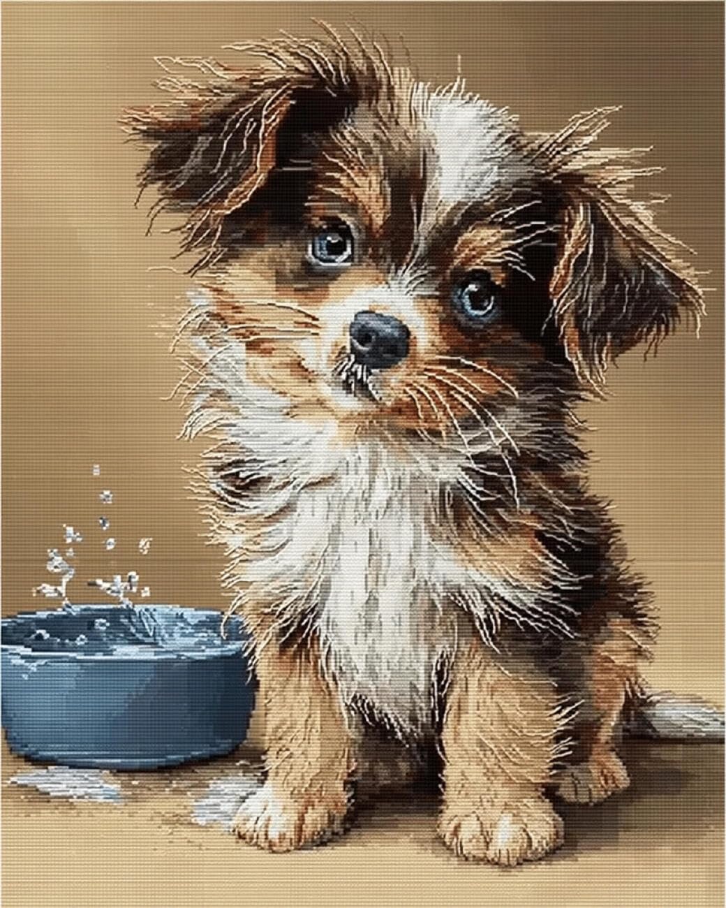 Rqwybcaxn Stamped Beaded Cross Stitch Kits Cartoon Dog 40x50cm