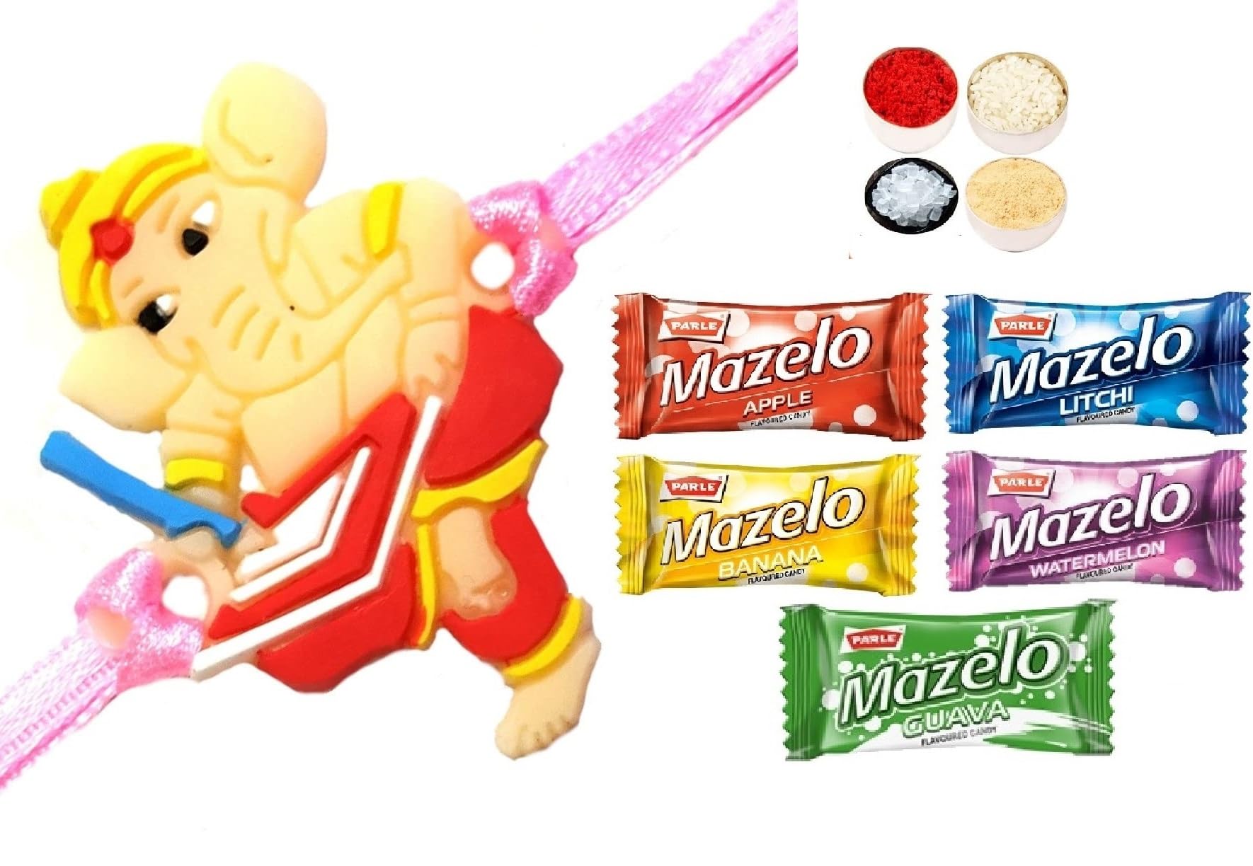 Bal Ganesh Ganpati Rakhi for Kids, 5 Parle Mazelo Fruit Candy Sweet, Tikka Pack for Bhai Bhaiya Brother Gift-image-15