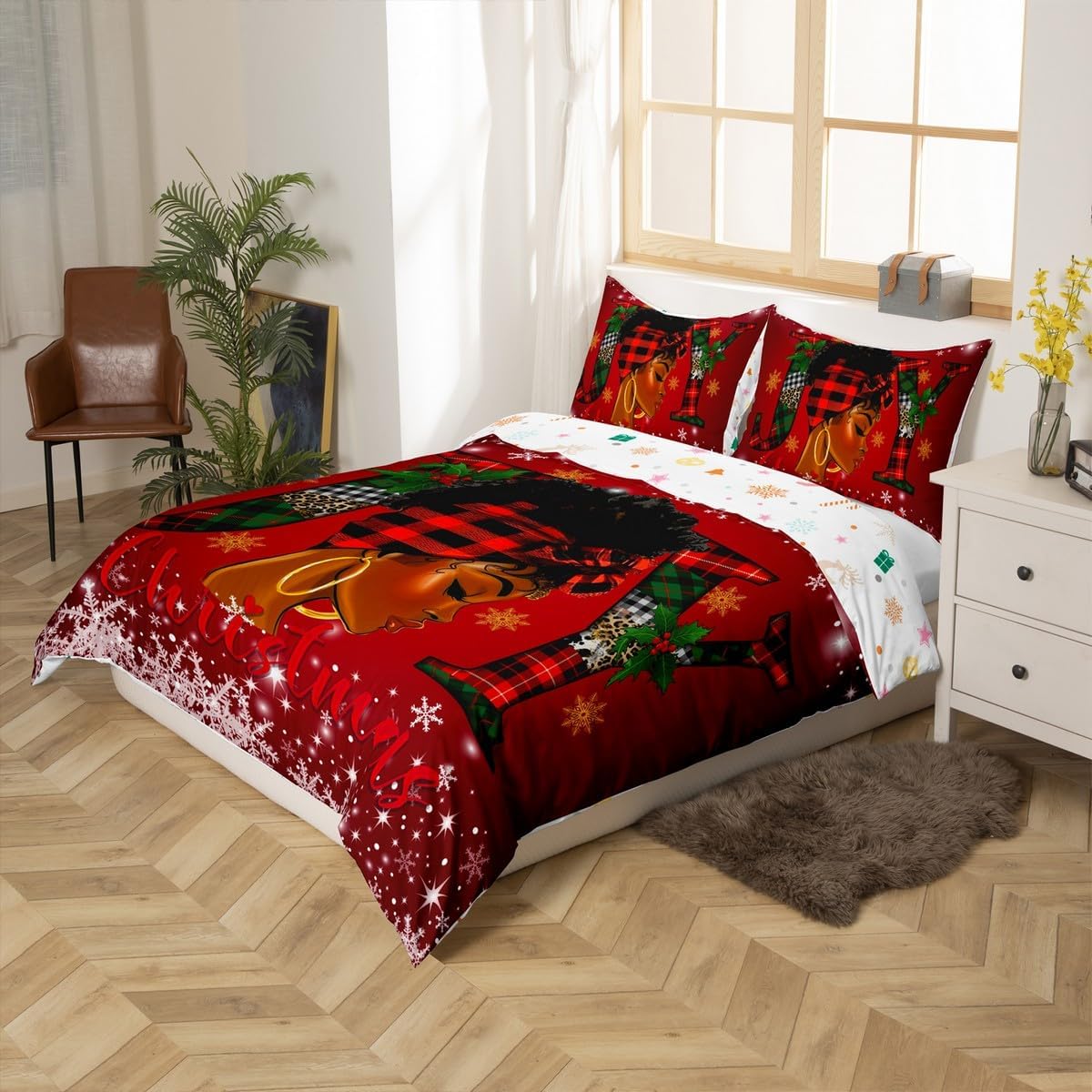Feelyou Merry Christmas Duvet Cover King Size Black Santa Claus Comforter Cover for Boys Girls Navy Blue Xmas Winter Holiday Bedding Set 3Pcs Room Decor