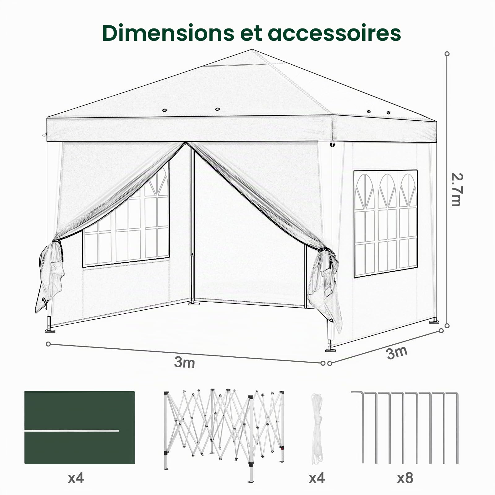 Laneetal Tonnelle de Jardin Pliante Barnum Imperméable Pop up 3x3m Vert
